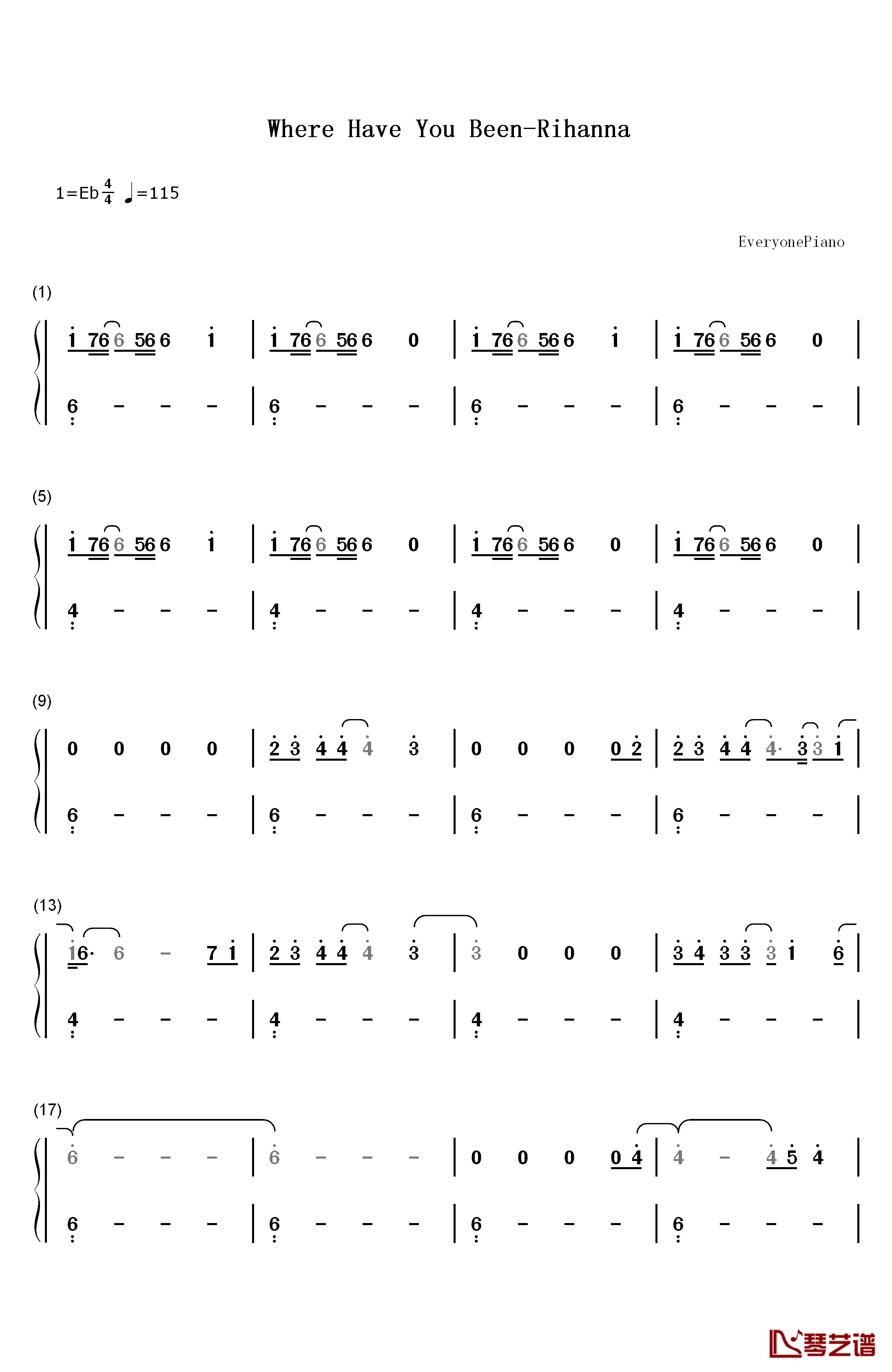 Where Have You Been钢琴简谱-数字双手-Rihanna1