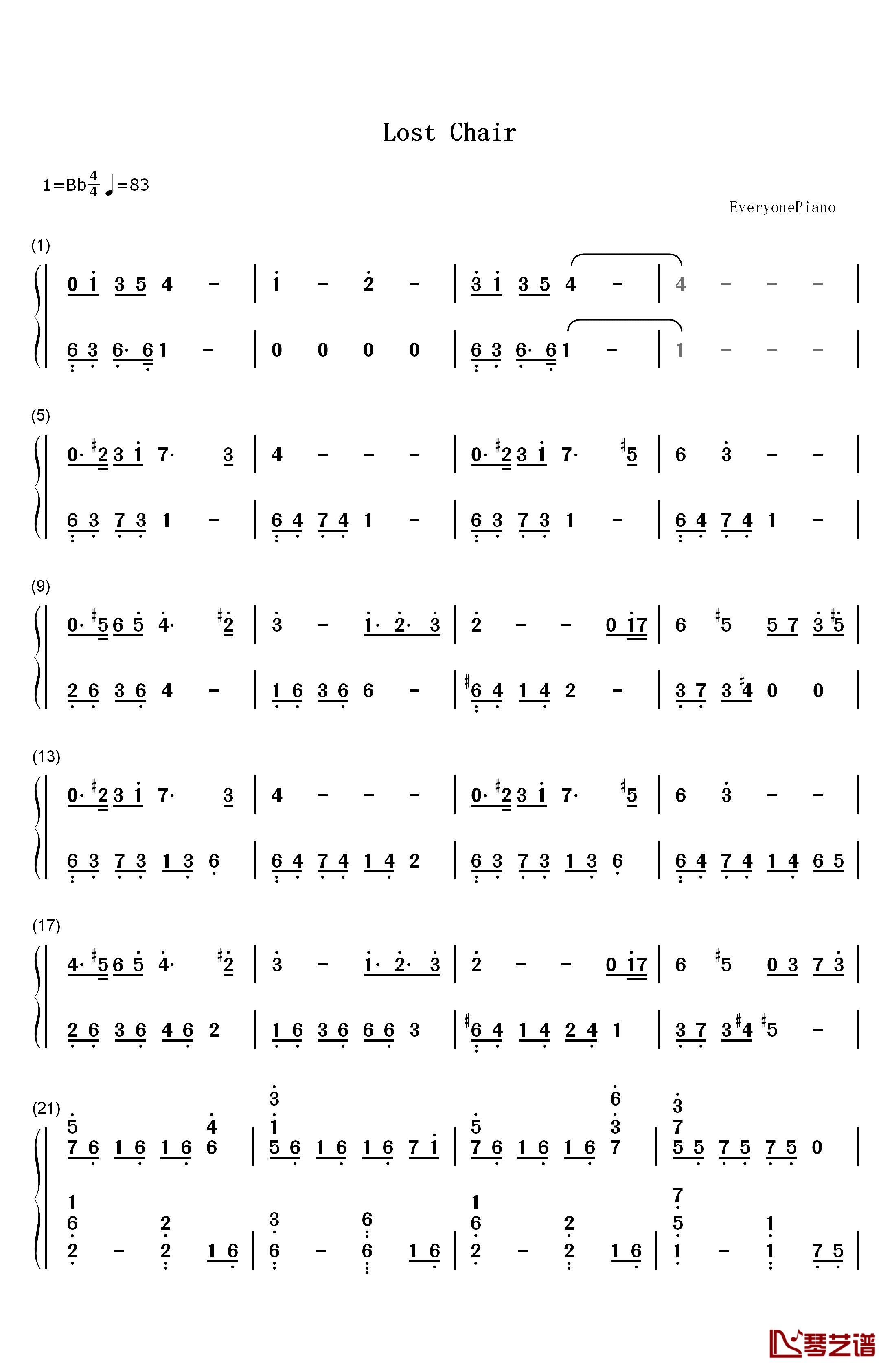 Lost Chair钢琴简谱-数字双手-Fummy1