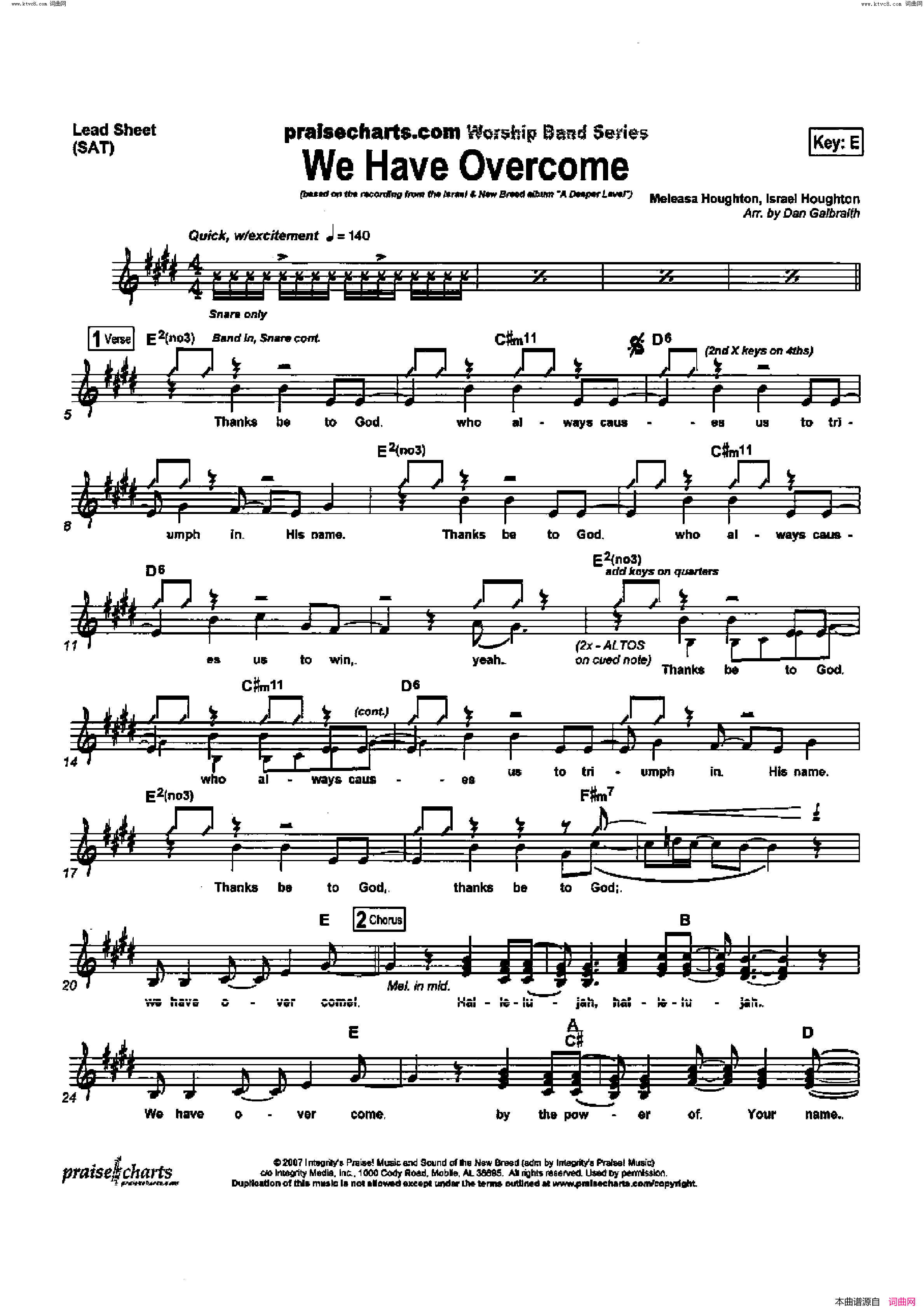 We Have Overcome歌曲 人声伴奏简谱1