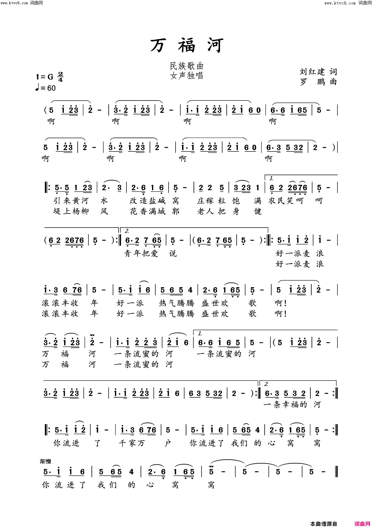 万福河民族歌曲简谱1