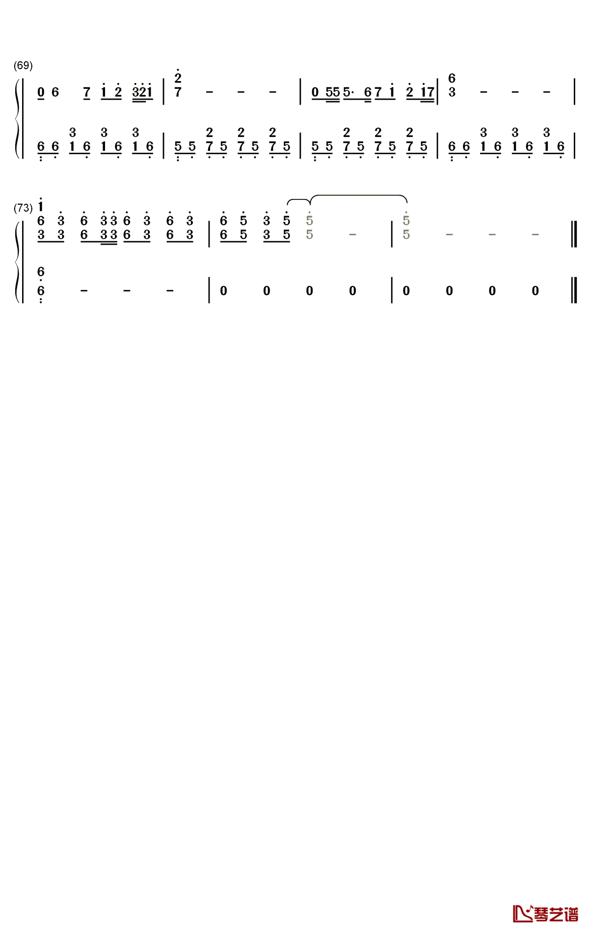 画钢琴简谱-数字双手-赵雷4