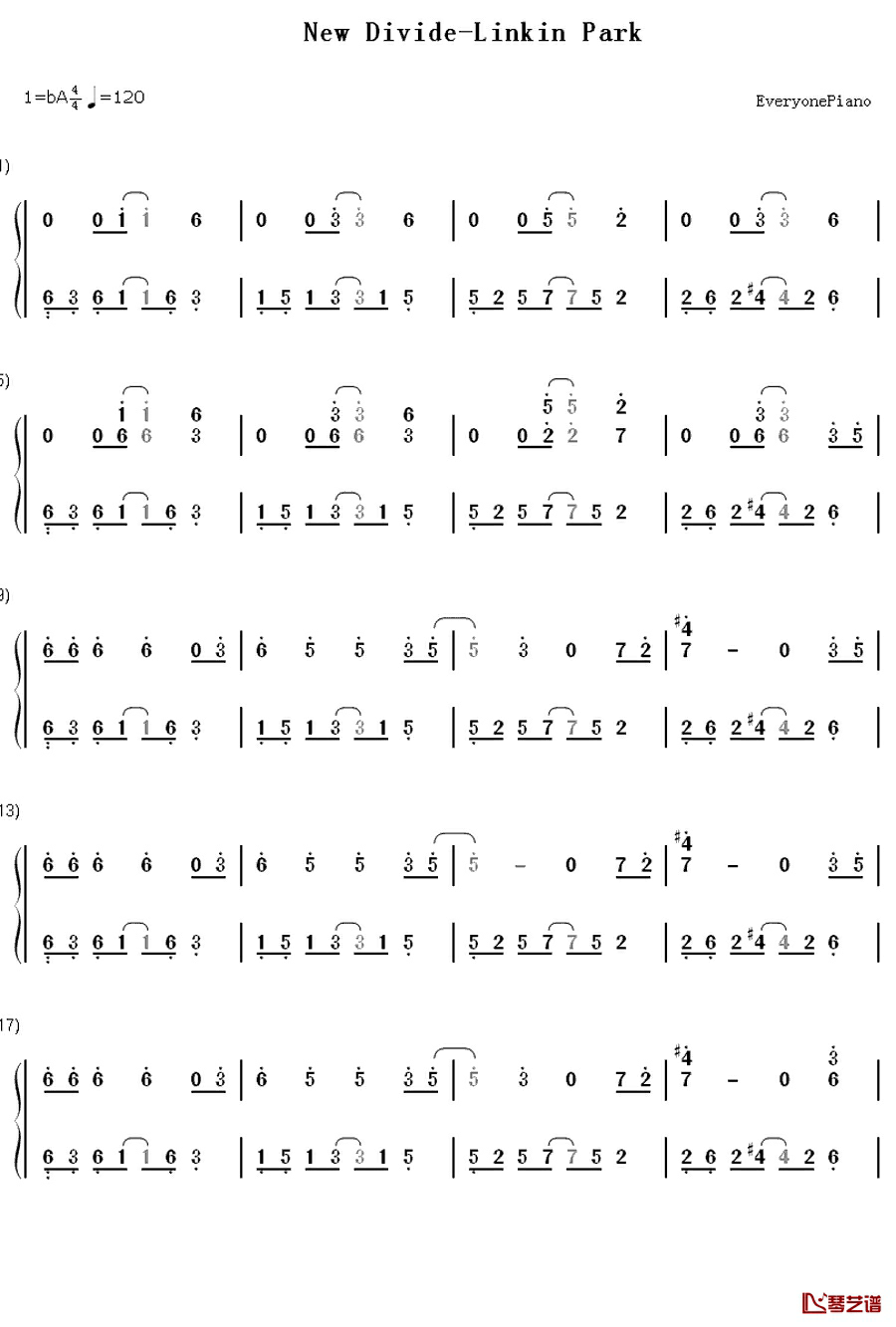 New Divide钢琴简谱-数字双手-Linkin Park1
