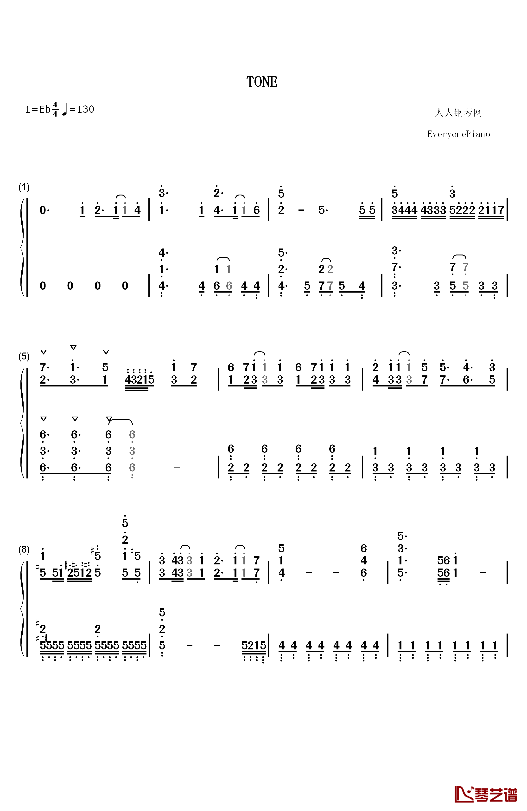 Tone钢琴简谱-数字双手-苍井翔太1