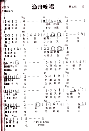 渔舟晚唱简谱1