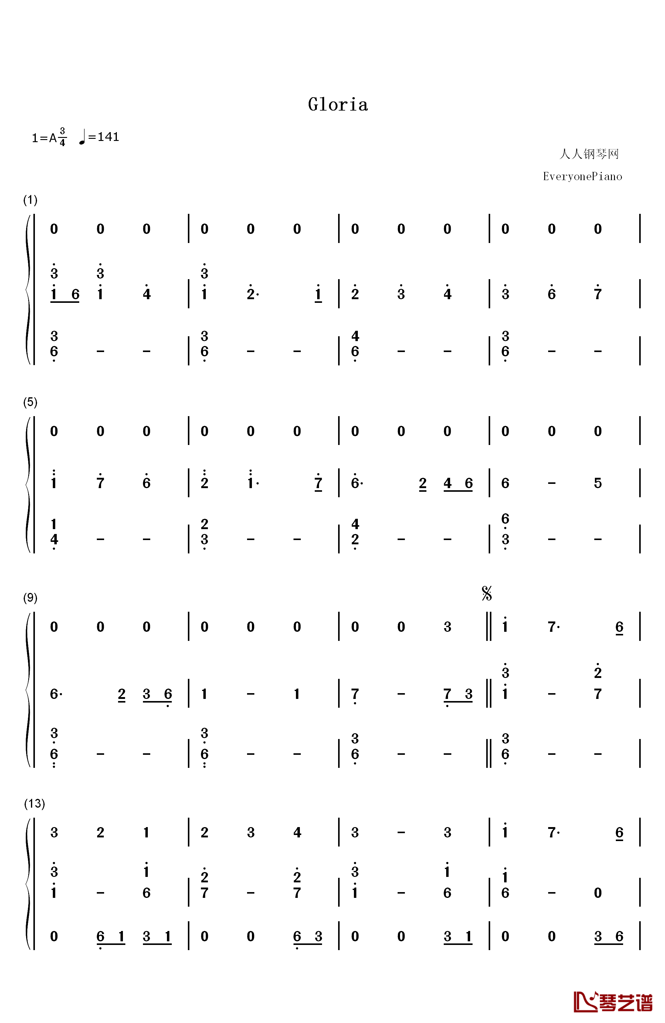 Gloria钢琴简谱-数字双手-Kalafina1