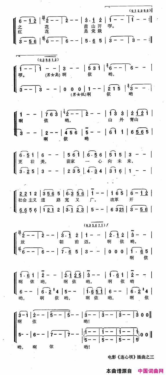丰收对歌电影《连心坝》插曲之三简谱1