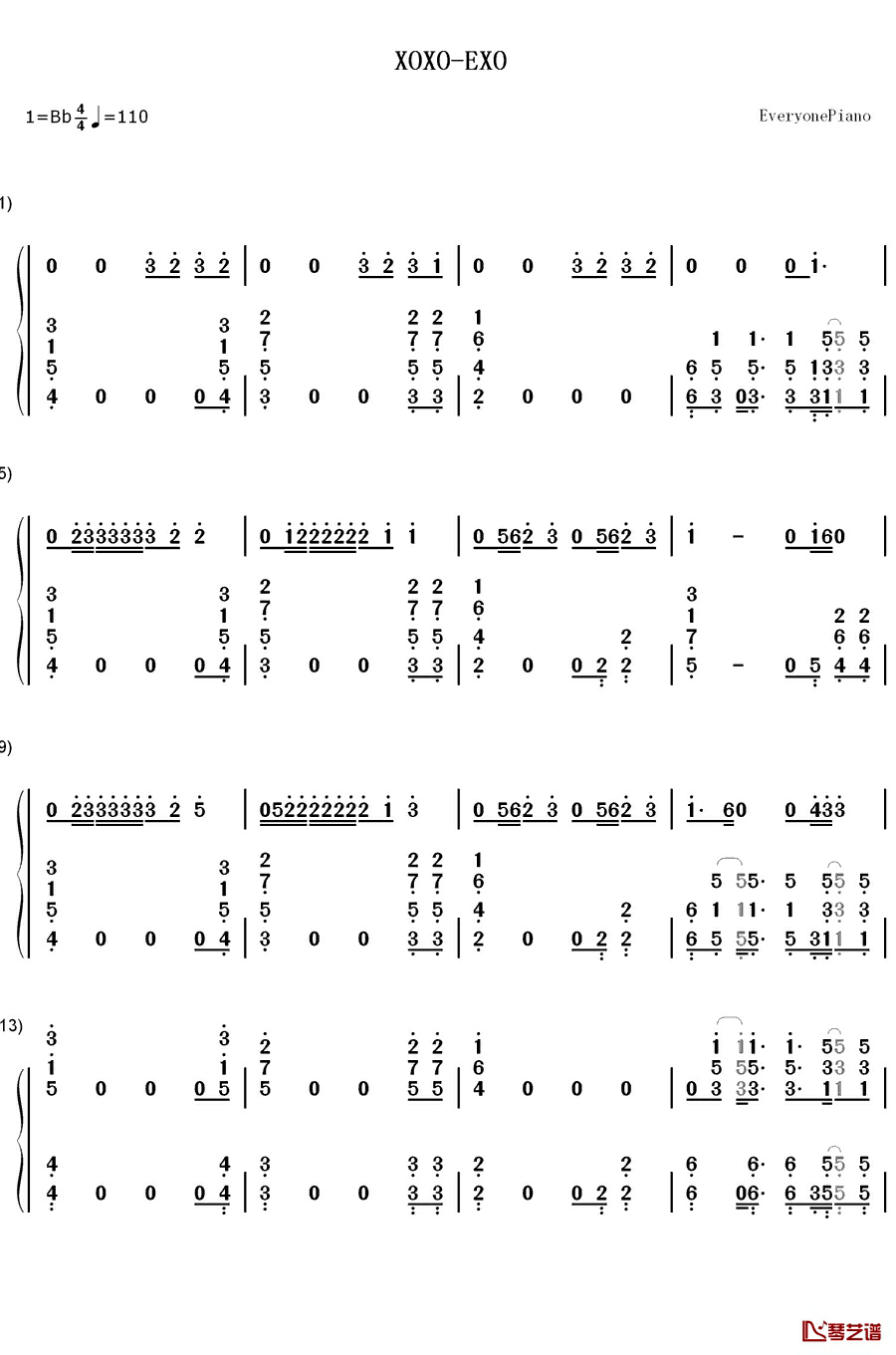 XOXO钢琴简谱-数字双手-EXO1