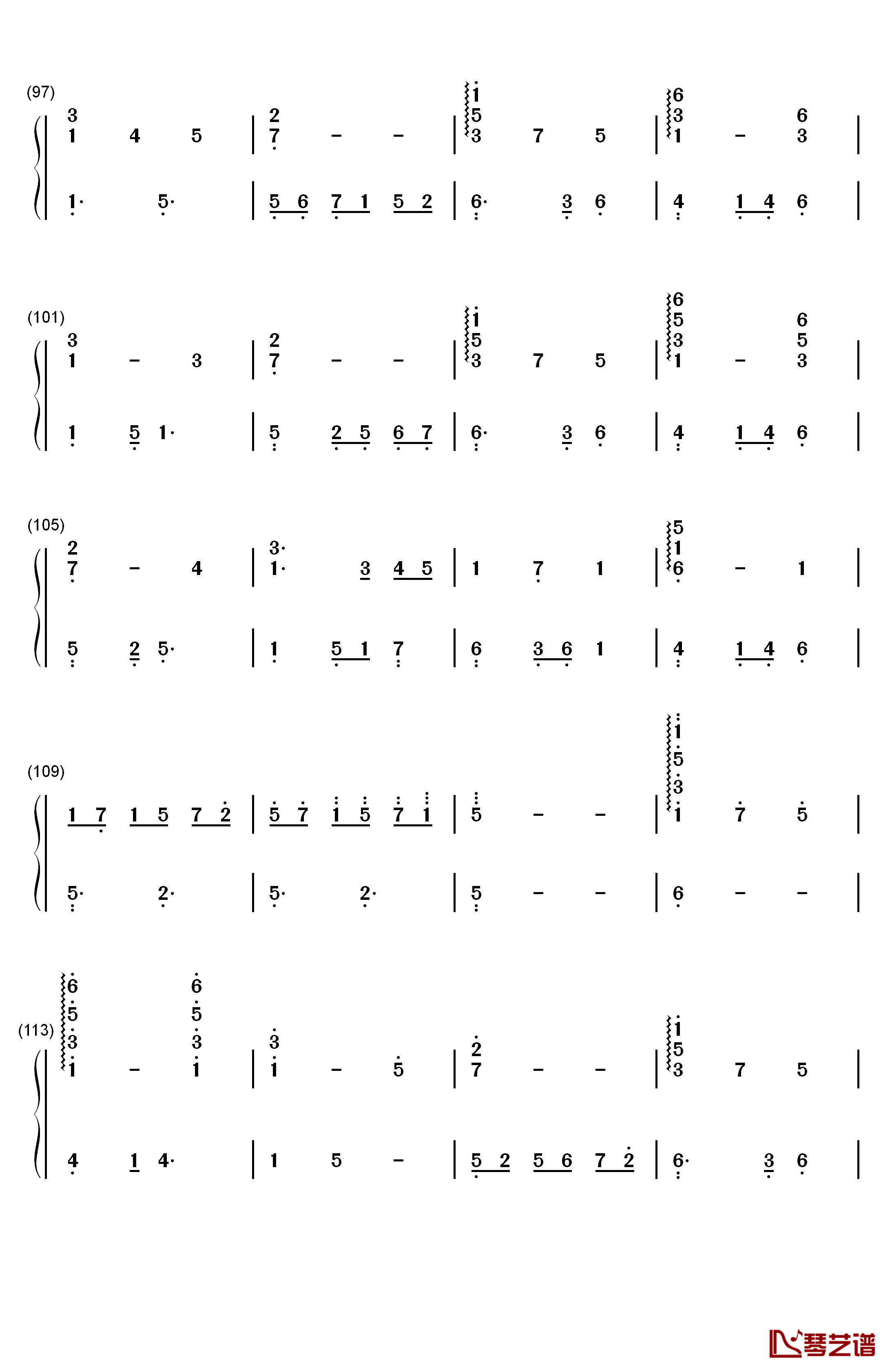 纯白钢琴简谱-数字双手-V.K克6