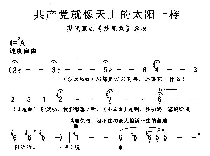 共产党就像天上的太阳一样简谱1