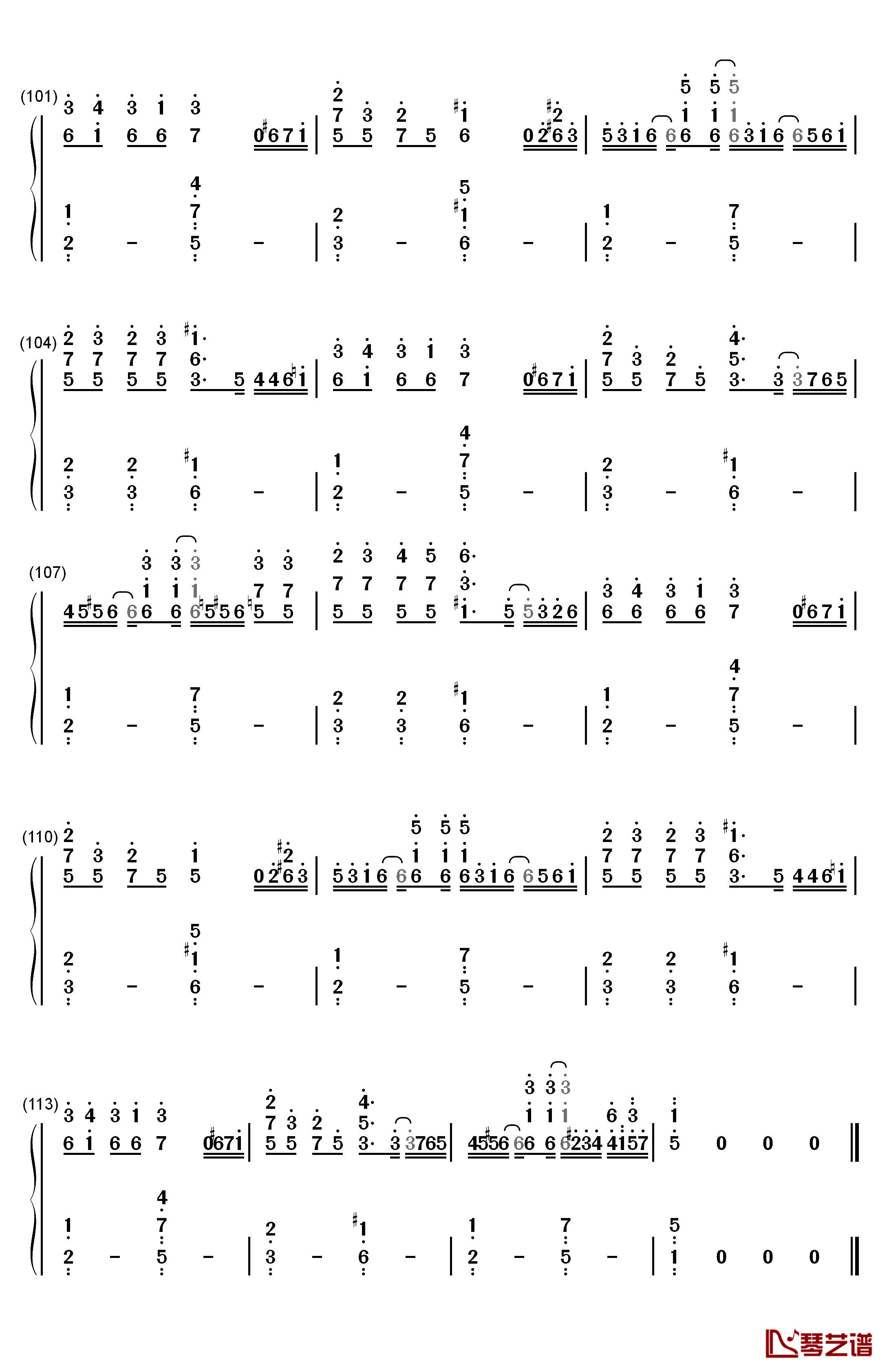 点星钢琴简谱-数字双手-MT19908