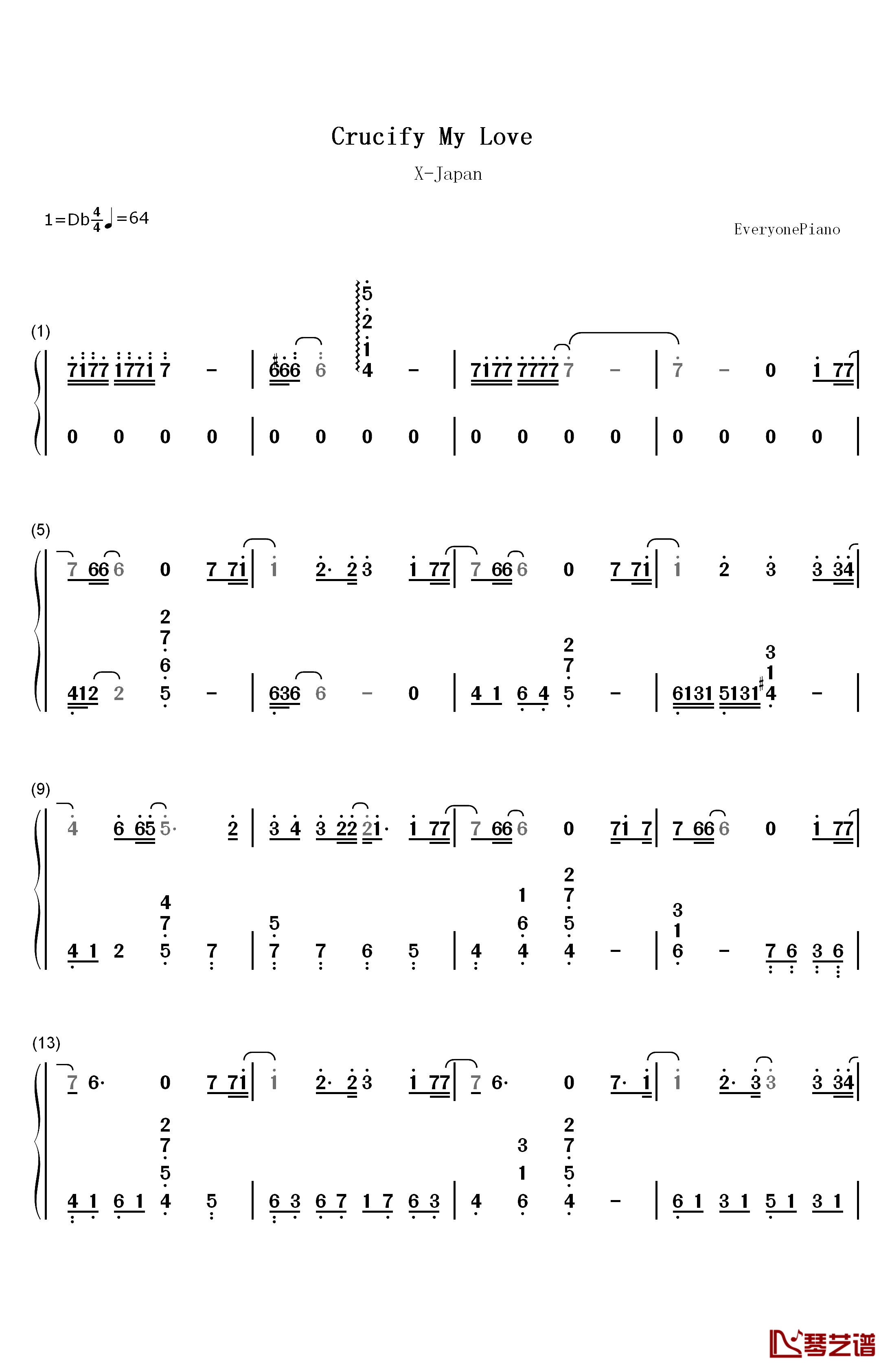 Crucify My Love钢琴简谱-数字双手-X Japan1