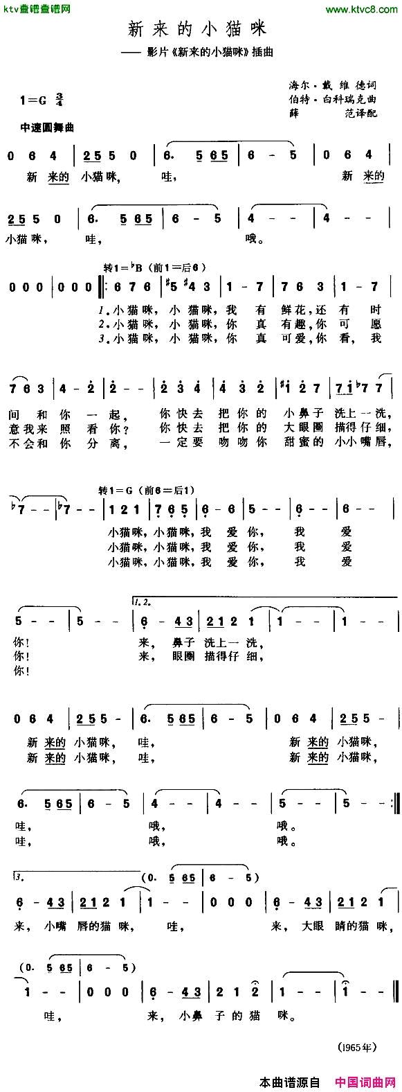 新来的小猫咪[美]简谱1