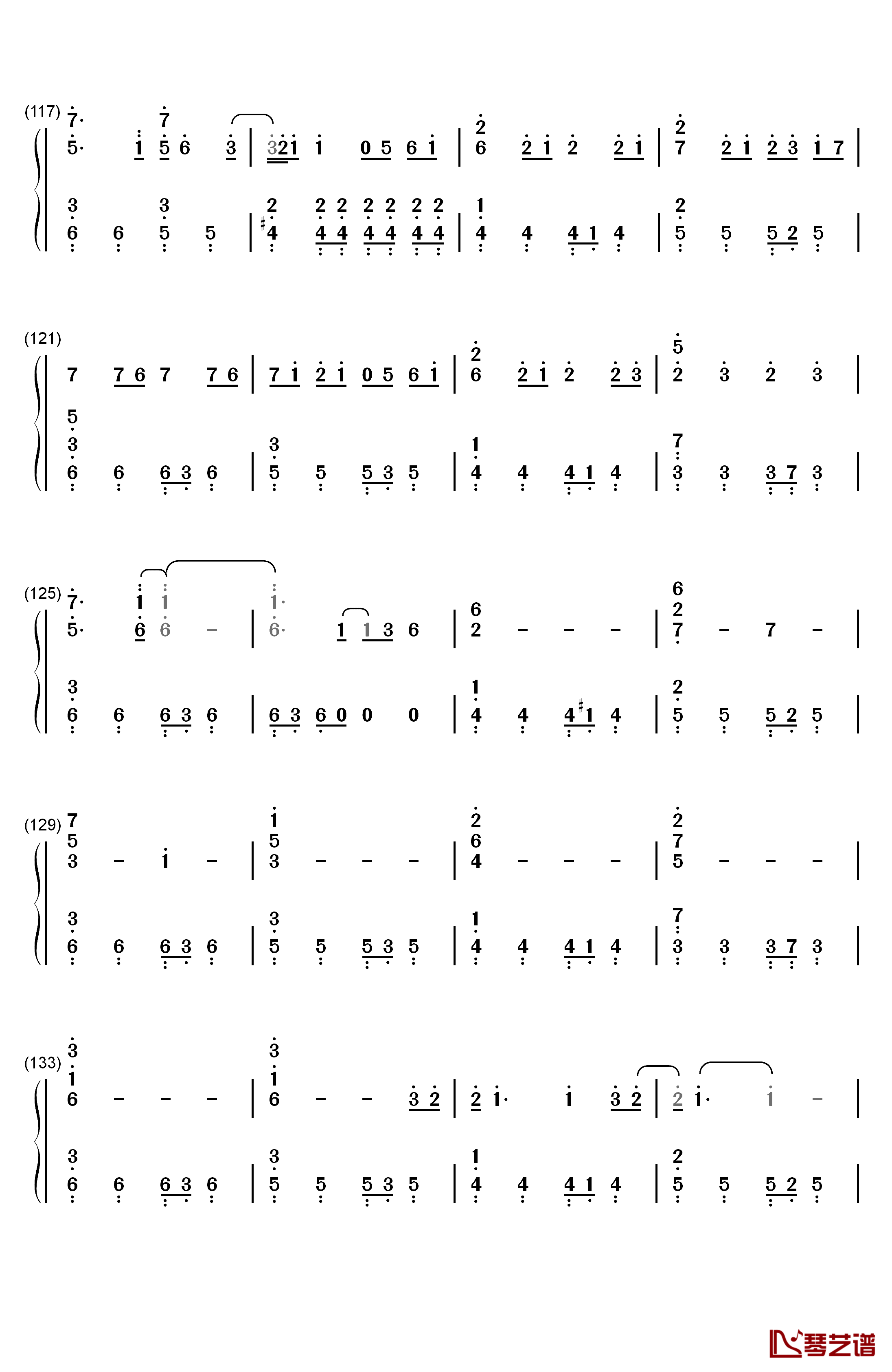 モザイクカケラ钢琴简谱-数字双手-SunSet Swish7