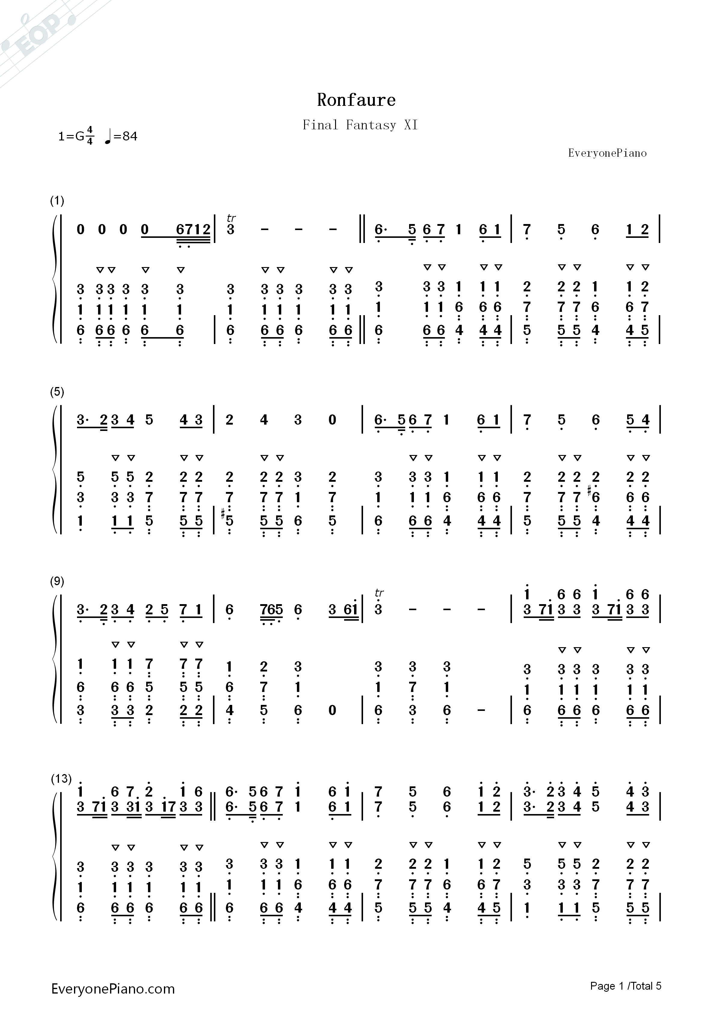 Ronfaure钢琴简谱-植松伸夫演唱1