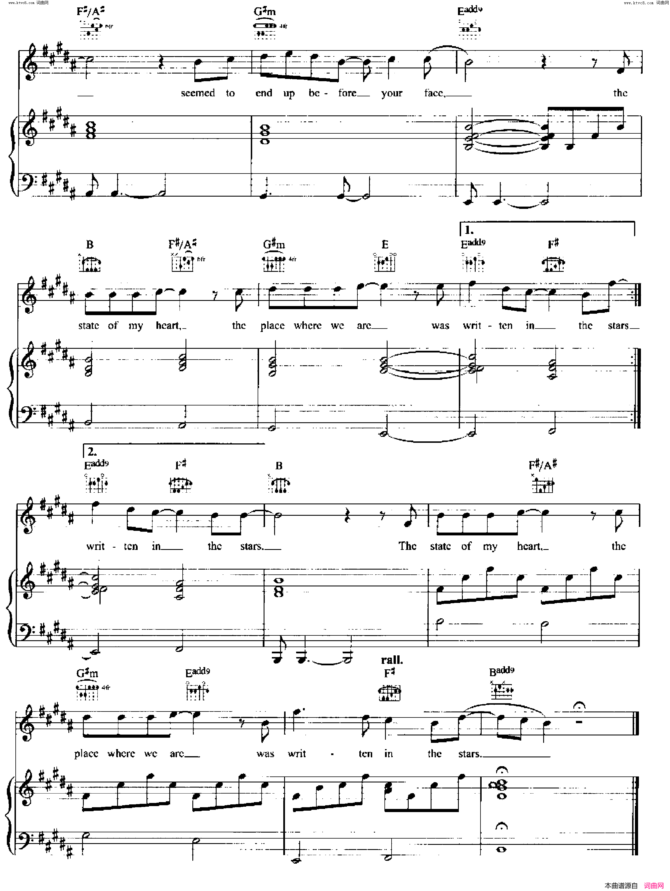 Written In The Stars歌曲 人声吉他钢琴谱简谱1