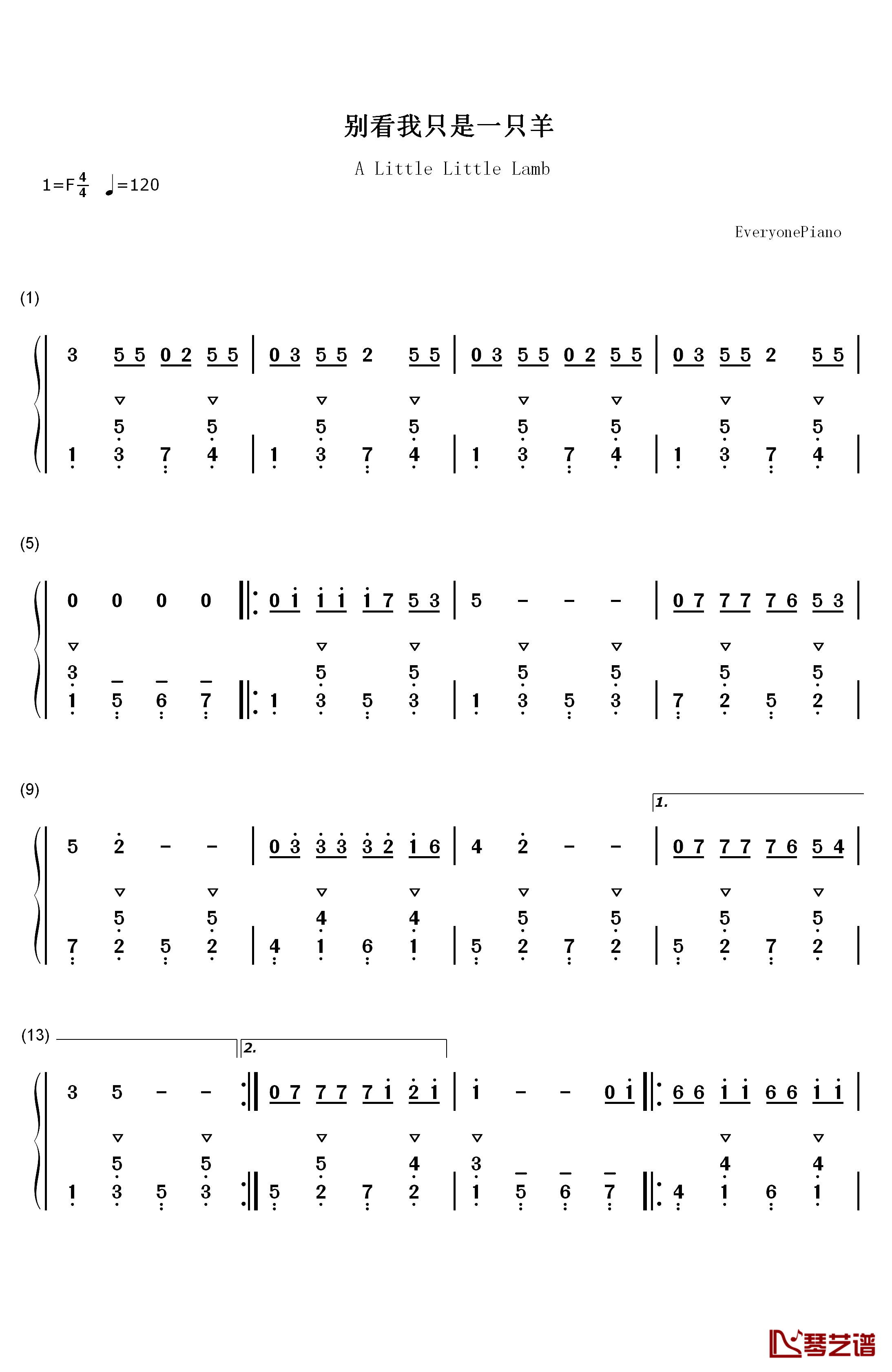 别看我只是一只羊钢琴简谱-数字双手-古倩敏1