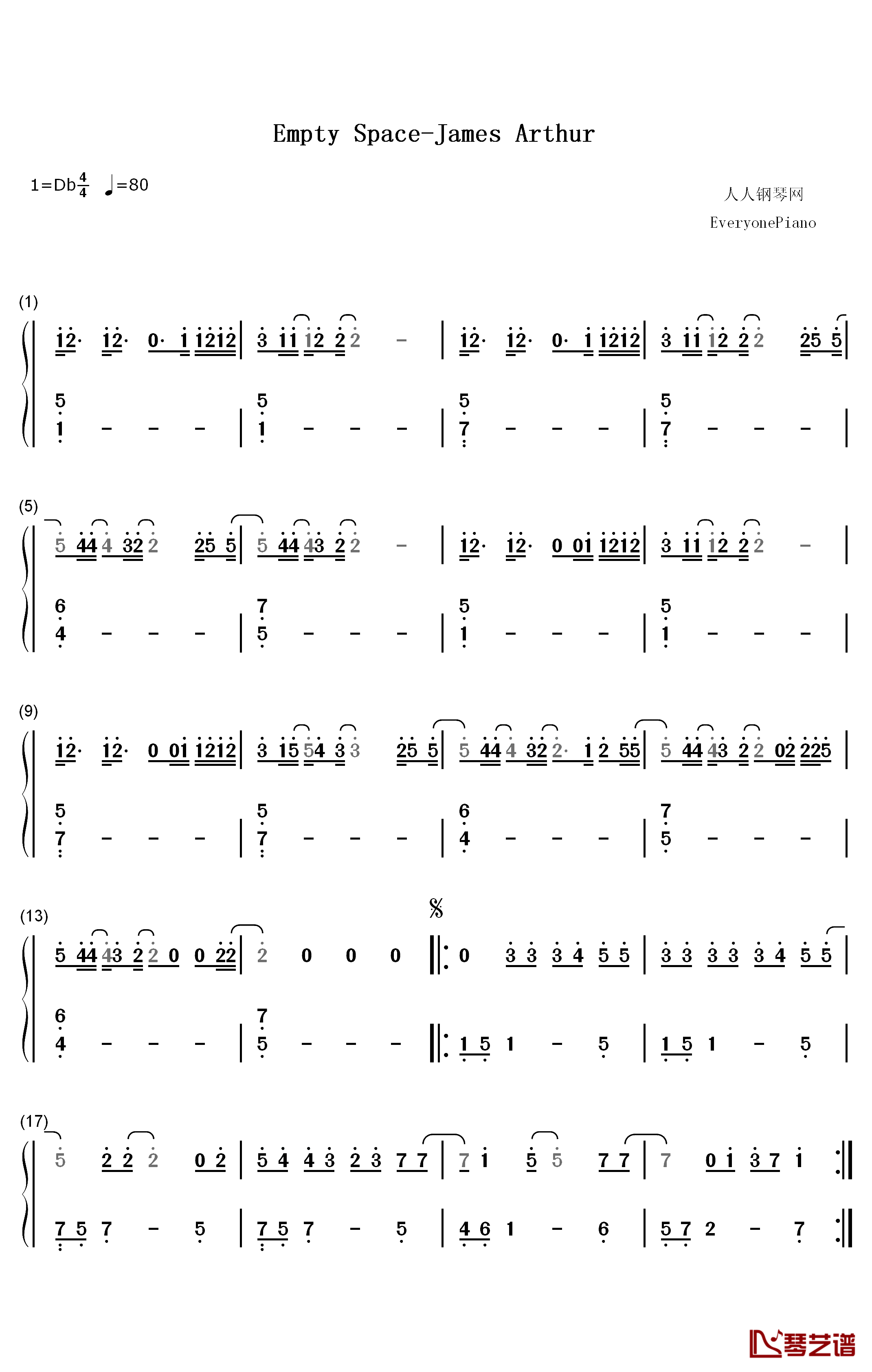 Empty Space钢琴简谱-数字双手-James Arthur1