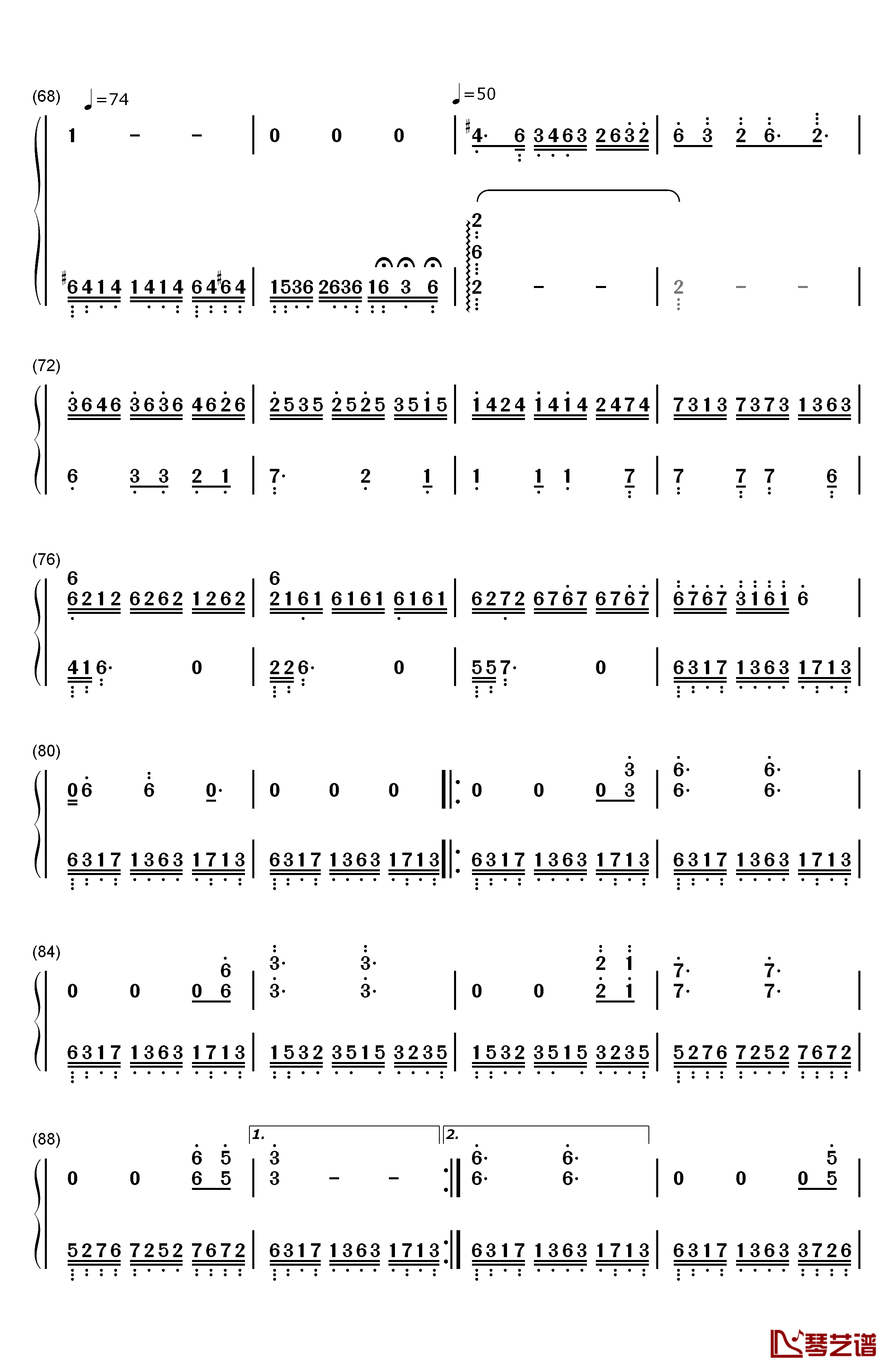 月光边境钢琴简谱-数字双手-林海4