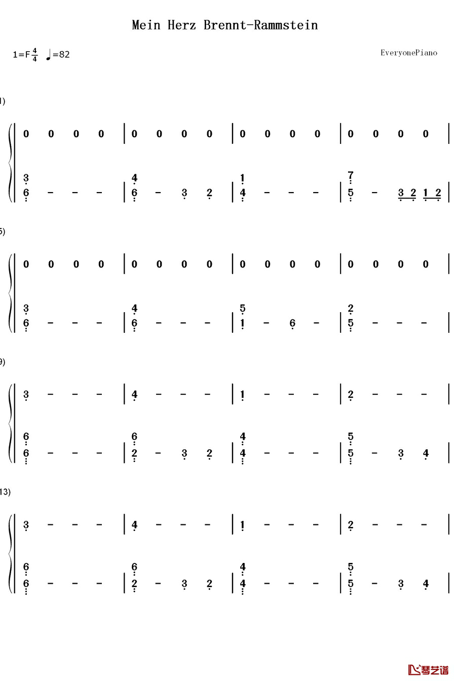 Mein Herz Brennt钢琴简谱-数字双手-Rammstein1