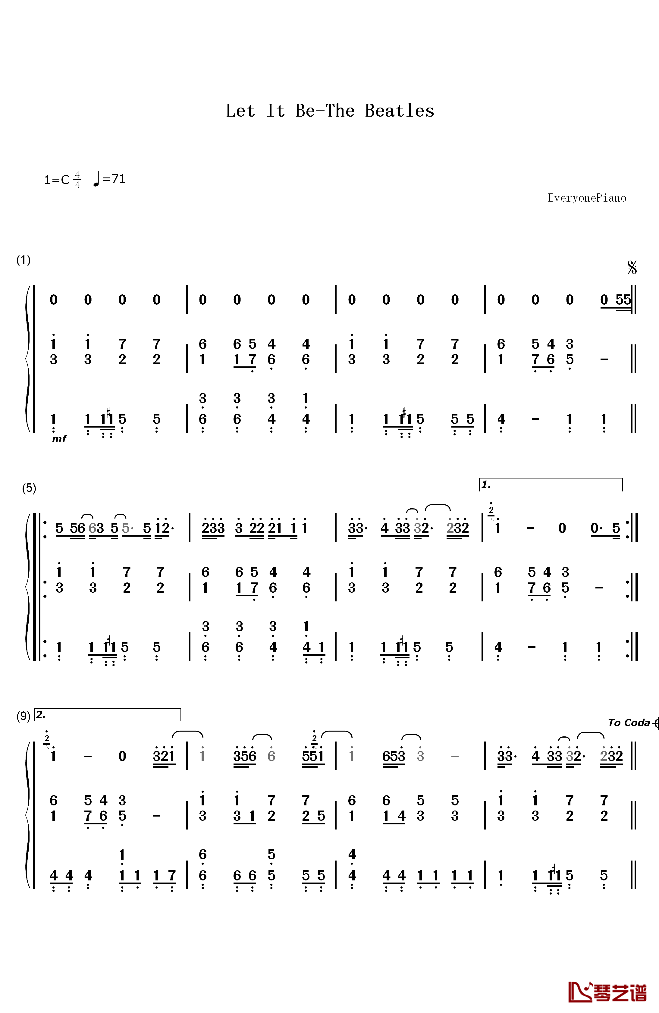 Let It Be钢琴简谱-数字双手-The Beatles1