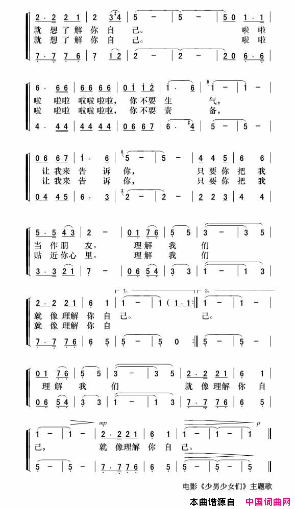 让我告诉您电影《少男少女们》主题歌简谱1