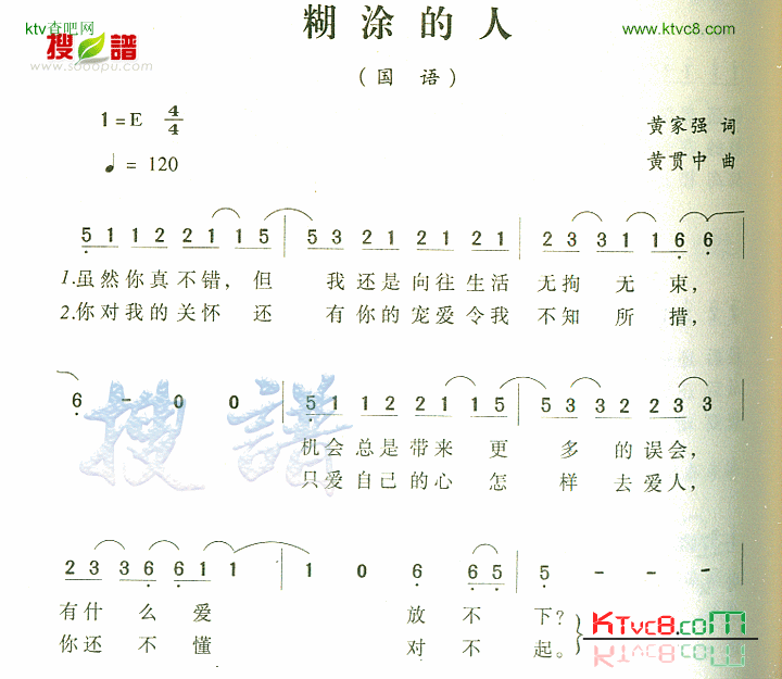 糊涂的人简谱-黄家驹演唱1