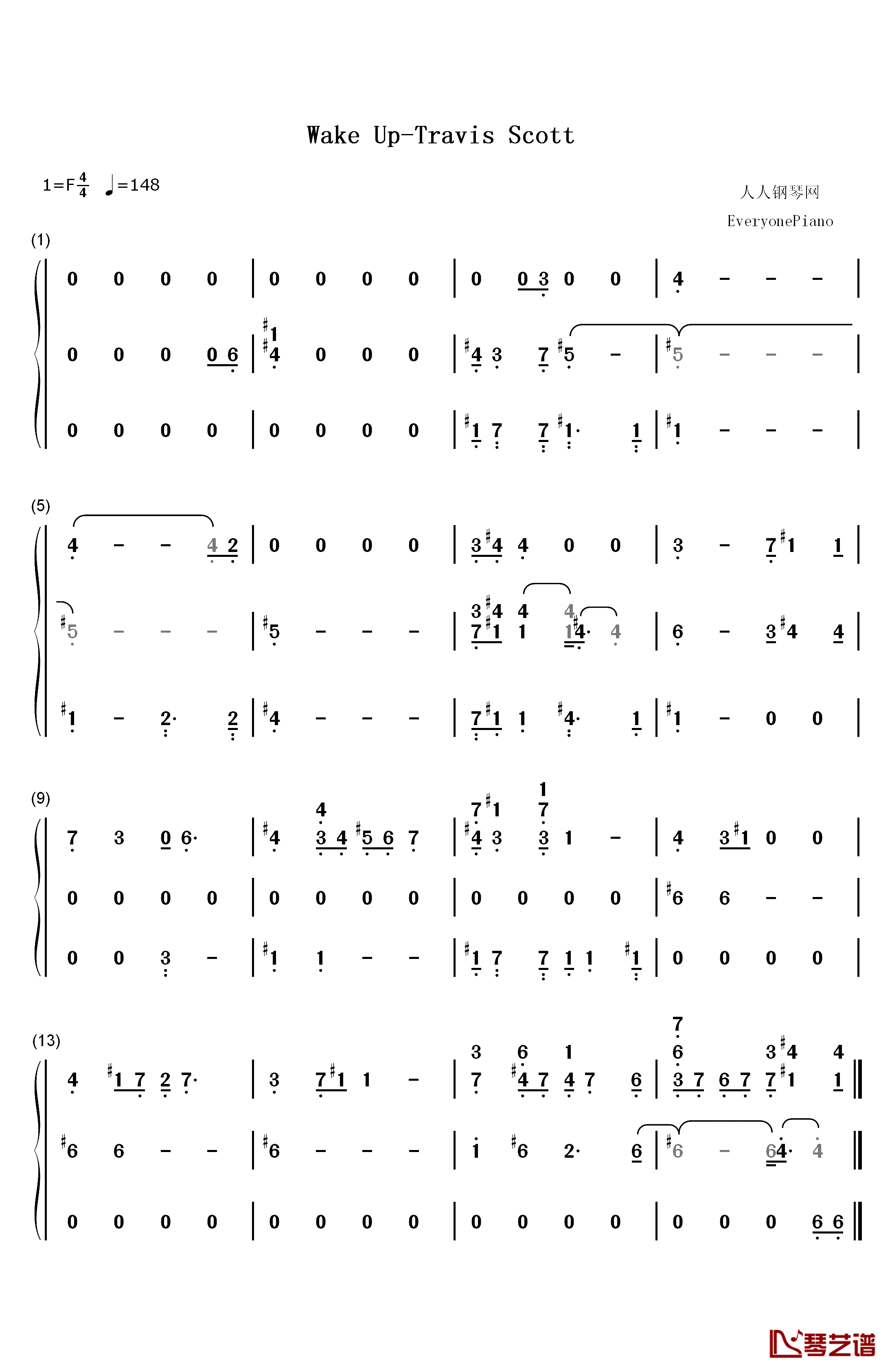 Wake Up钢琴简谱-数字双手-Travis Scott The Weeknd1