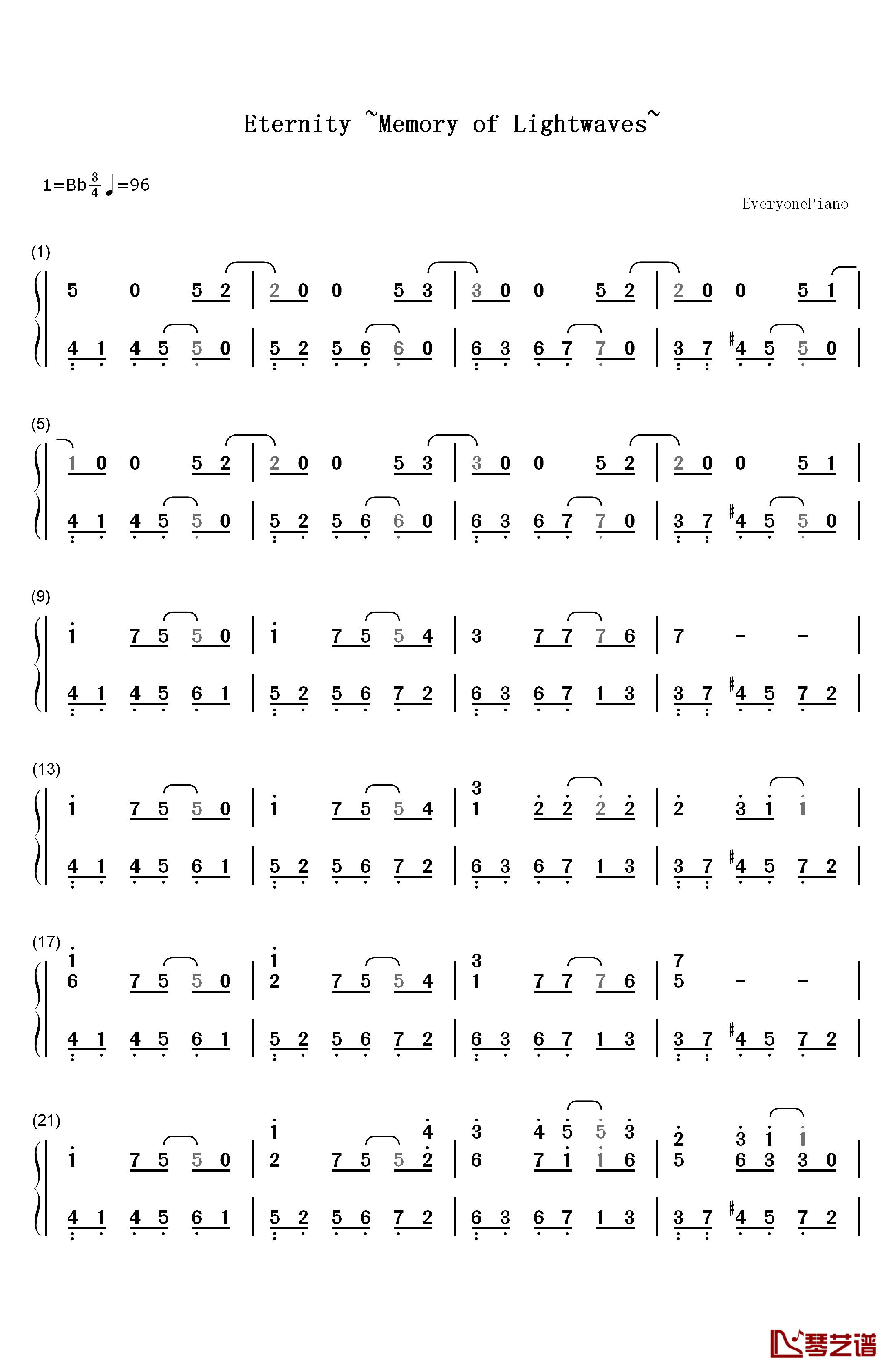 Eternity Memory of Lightwaves钢琴简谱-数字双手-松枝贺子1