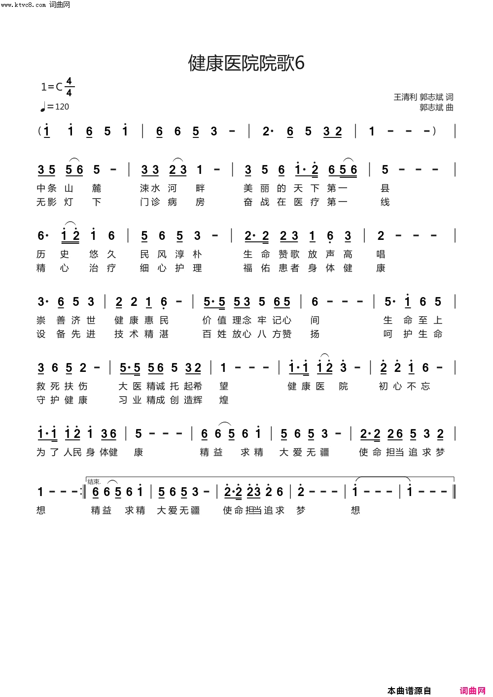 健康医院院歌简谱-古绛郎中演唱-古绛郎中曲谱1