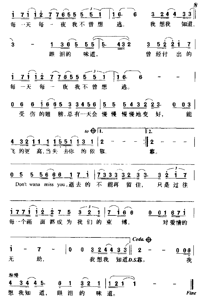 眼泪的味道简谱-Encrgy演唱1