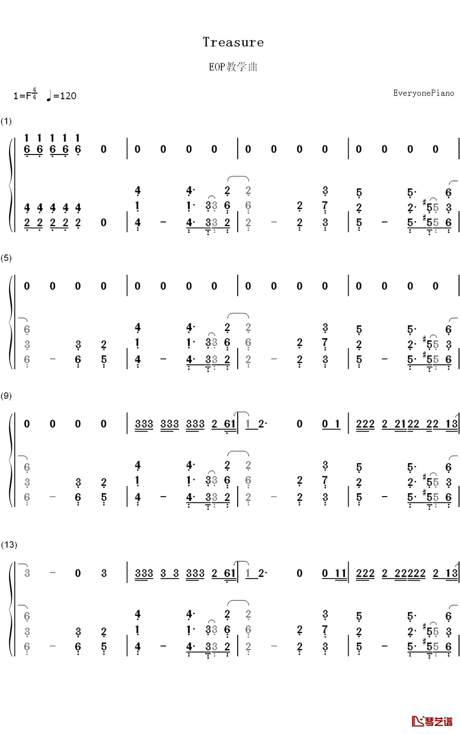 Treasure钢琴简谱-数字双手-Bruno Mars1