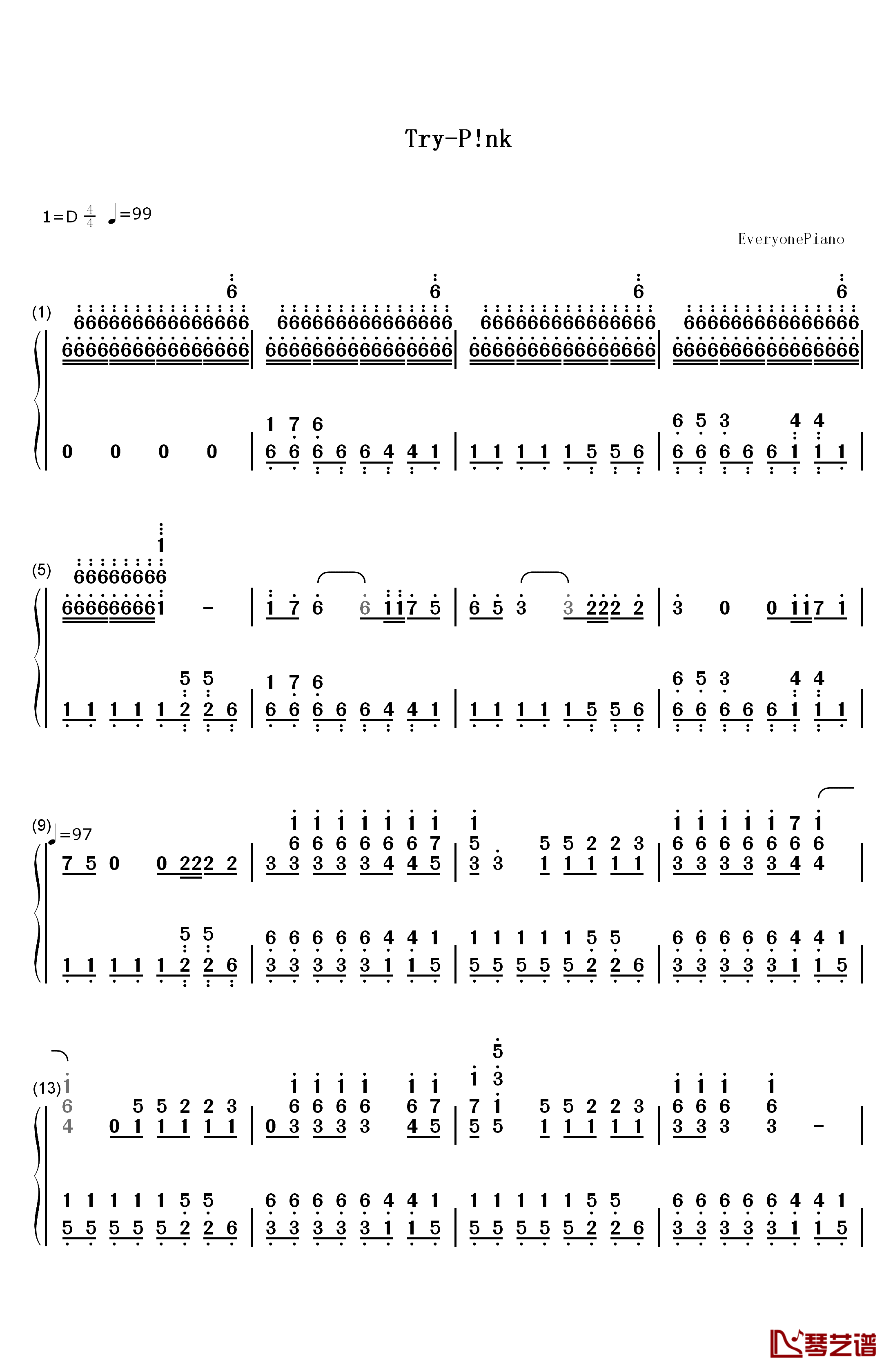 Try钢琴简谱-数字双手-P!nk1