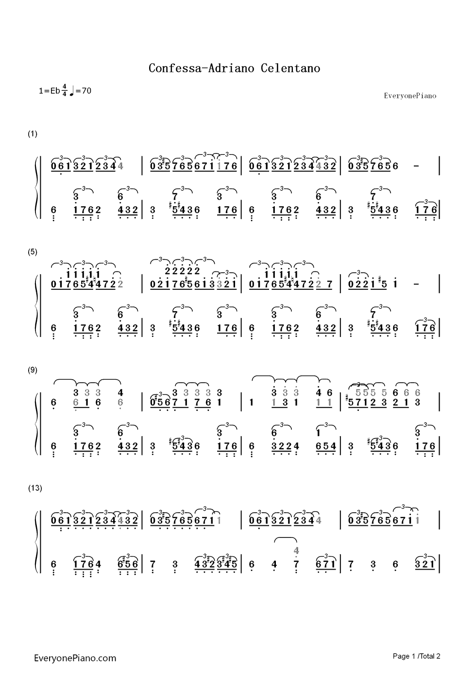 Confessa钢琴简谱-数字双手-Adriano Celentano1