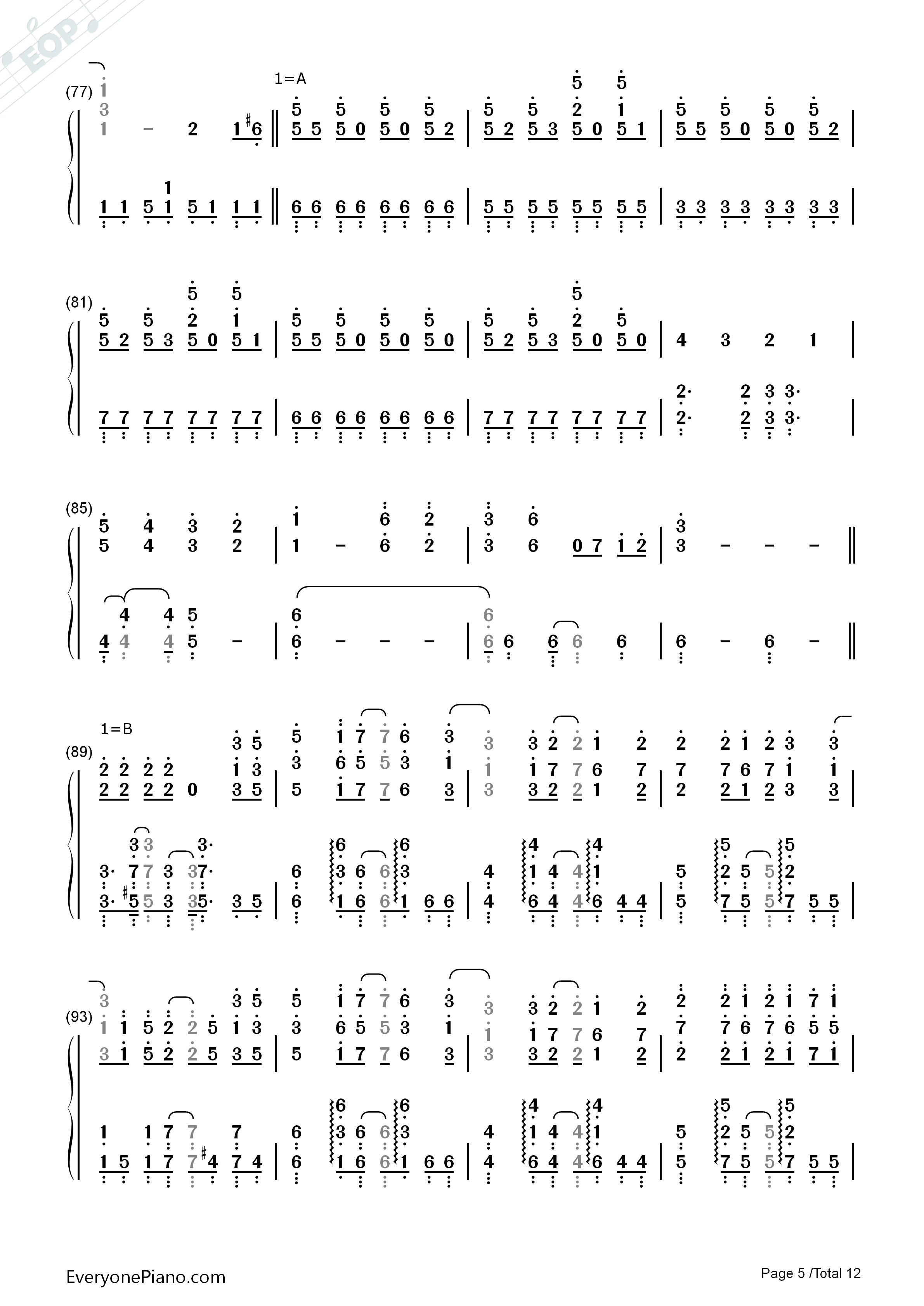 終わりの世界から钢琴简谱-麻枝准  やなぎなぎ演唱5