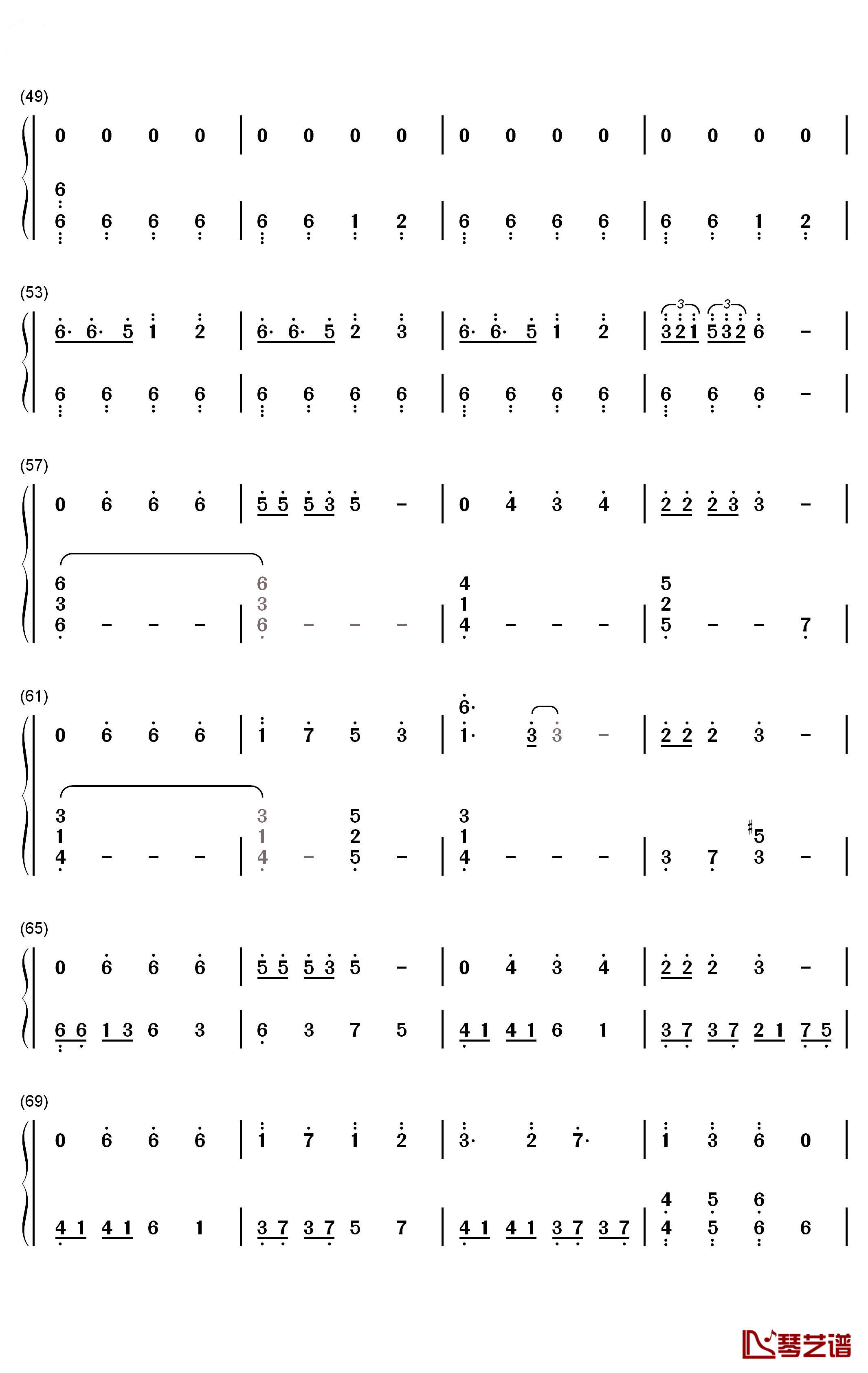 星辰色钢琴简谱-数字双手-言和3