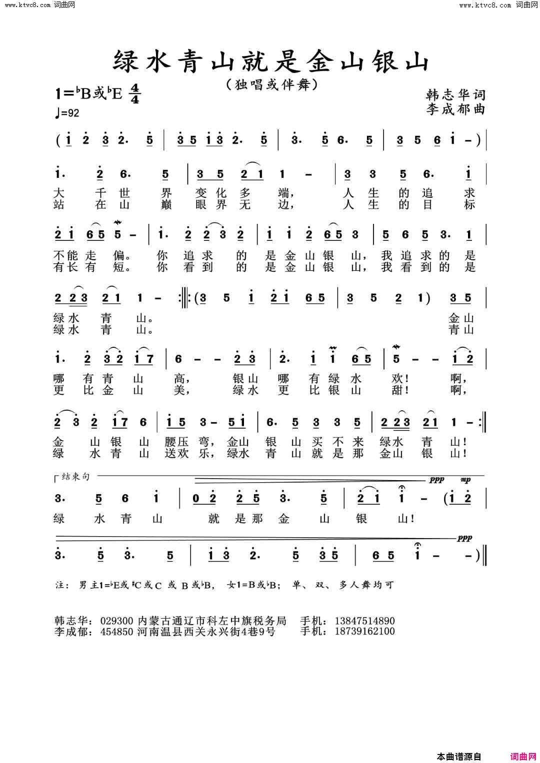 绿水青山就是金山银山简谱1