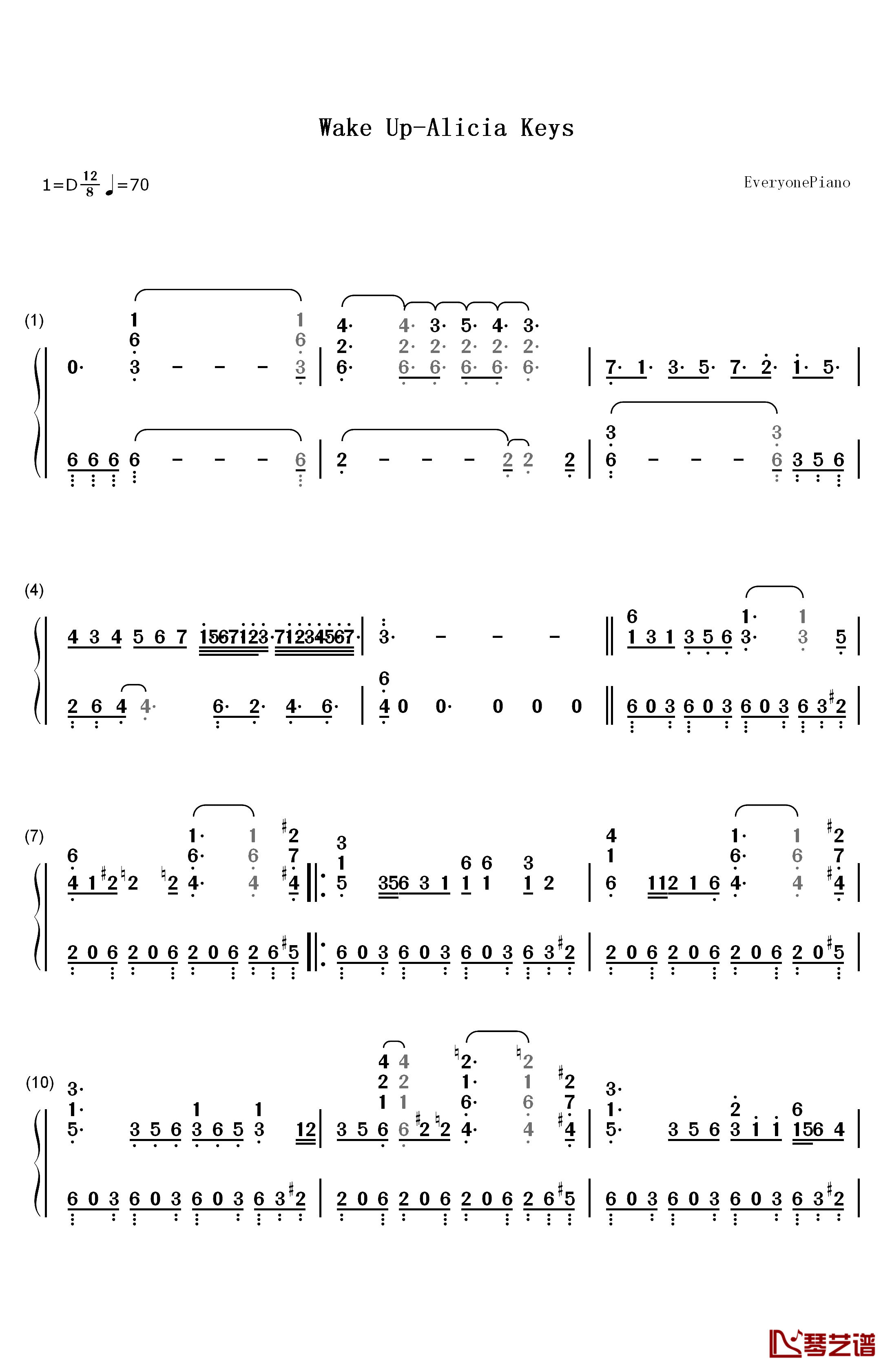 Wake Up钢琴简谱-数字双手-Alicia Keys1