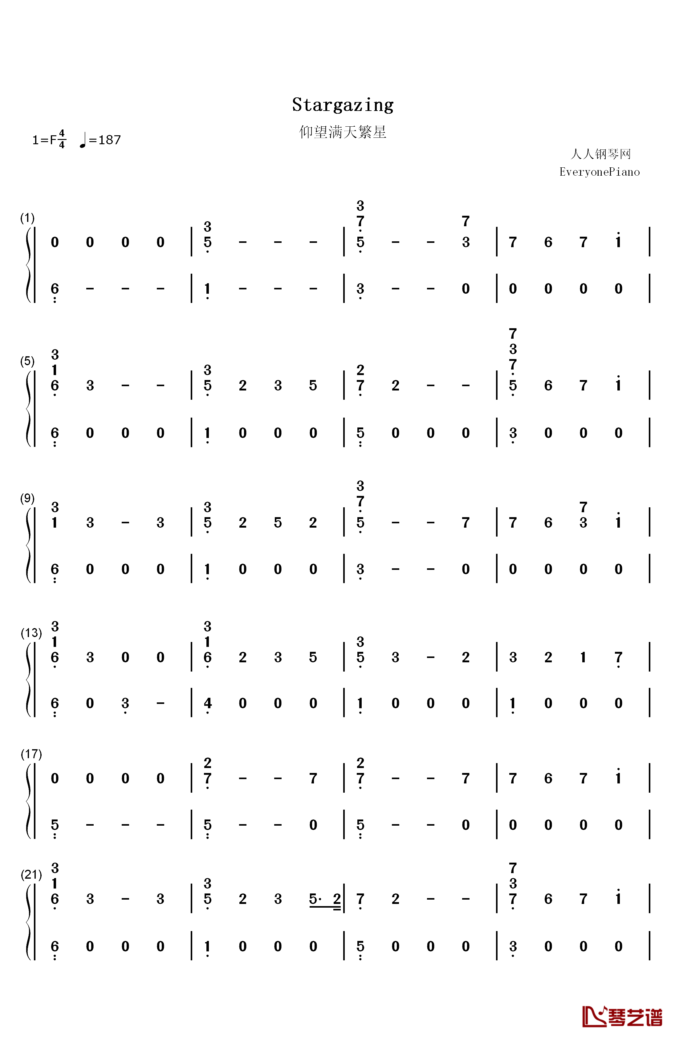 Stargazing钢琴简谱-数字双手-Kygo1