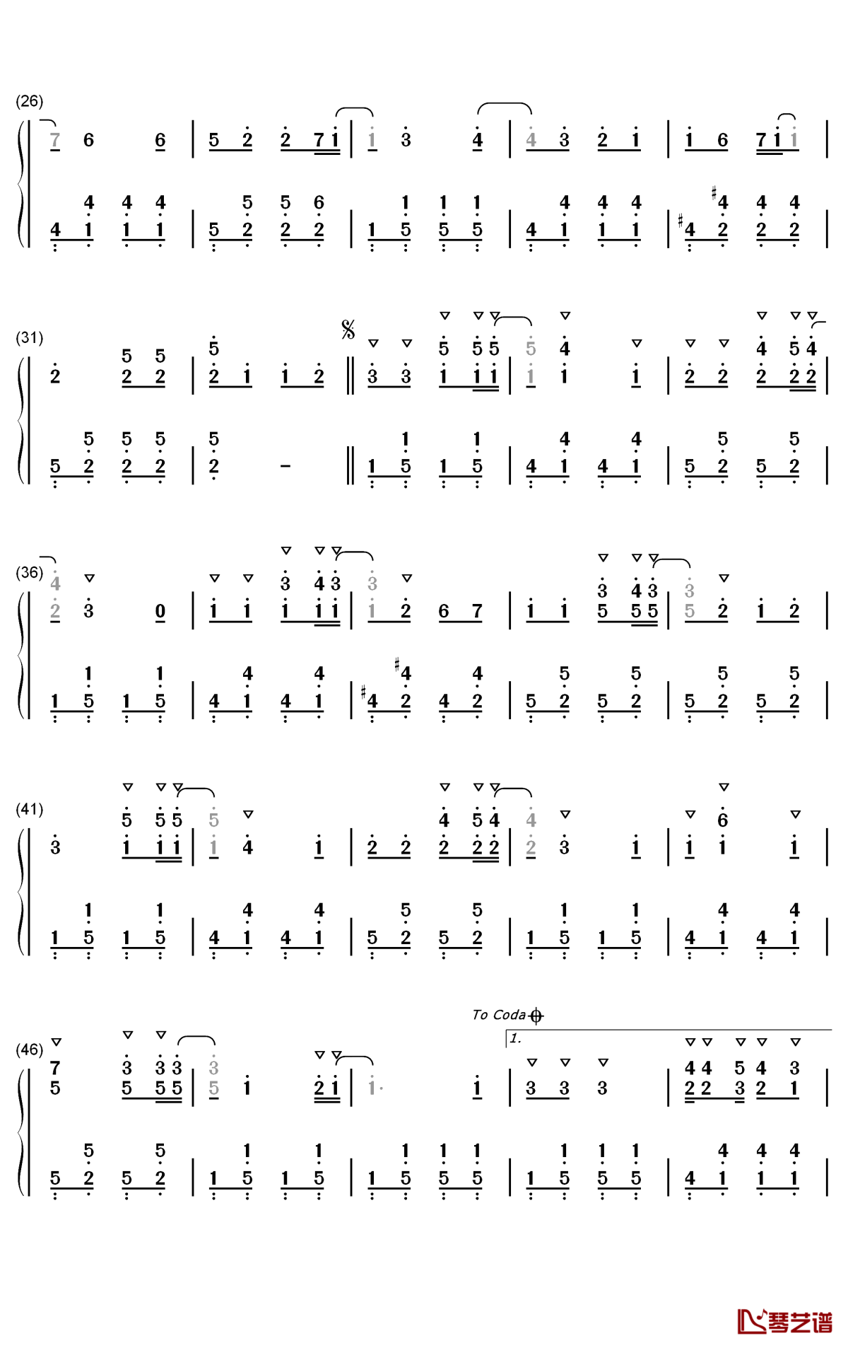 爱你钢琴简谱-数字双手-王心凌2