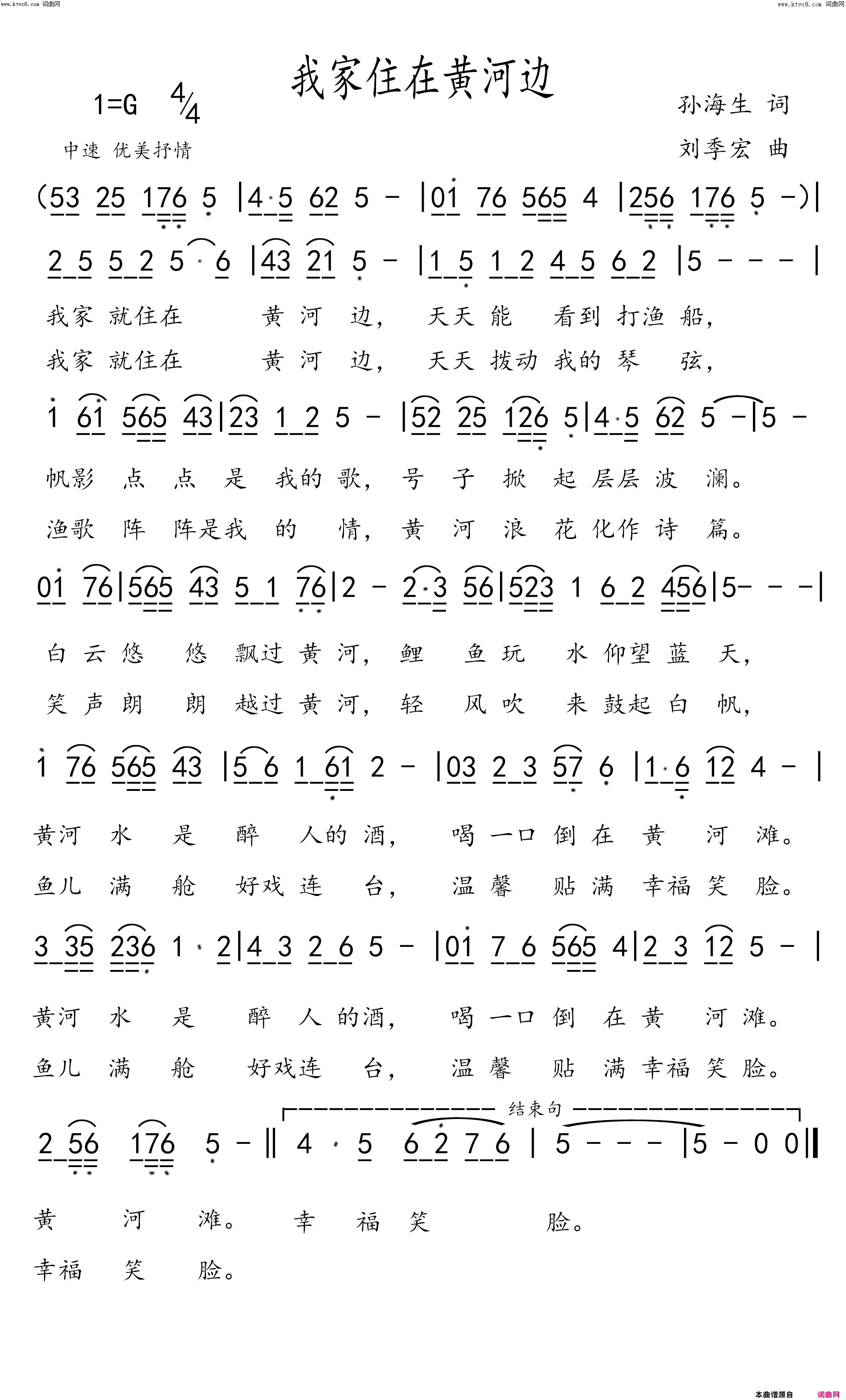 我家住在黄河边简谱1