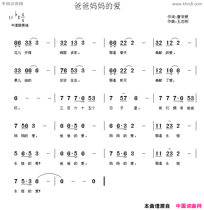 爸爸妈妈的爱唐京根词王志刚曲爸爸妈妈的爱唐京根词 王志刚曲简谱1