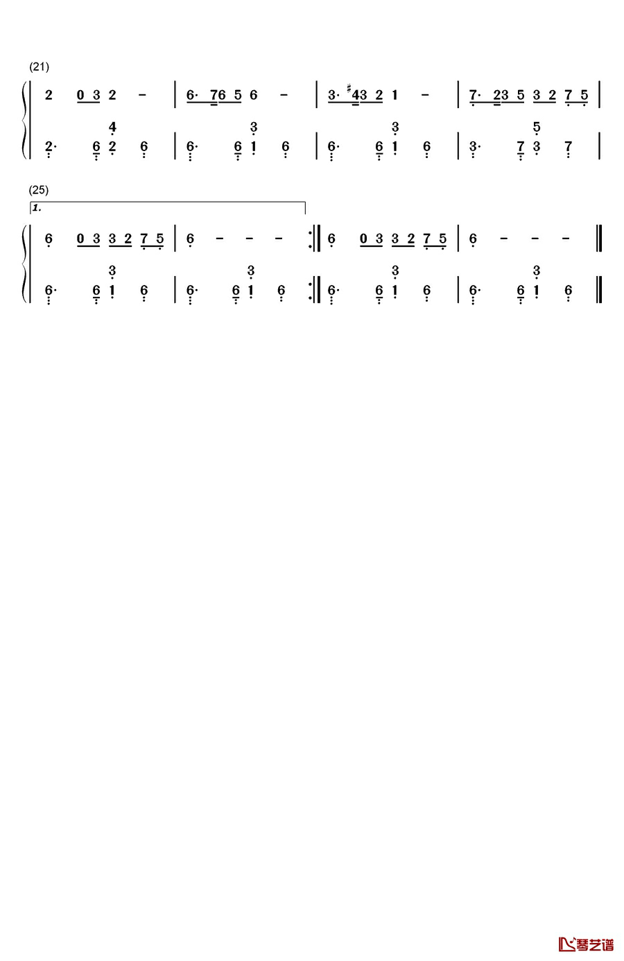 知音钢琴简谱-数字双手-李谷一2