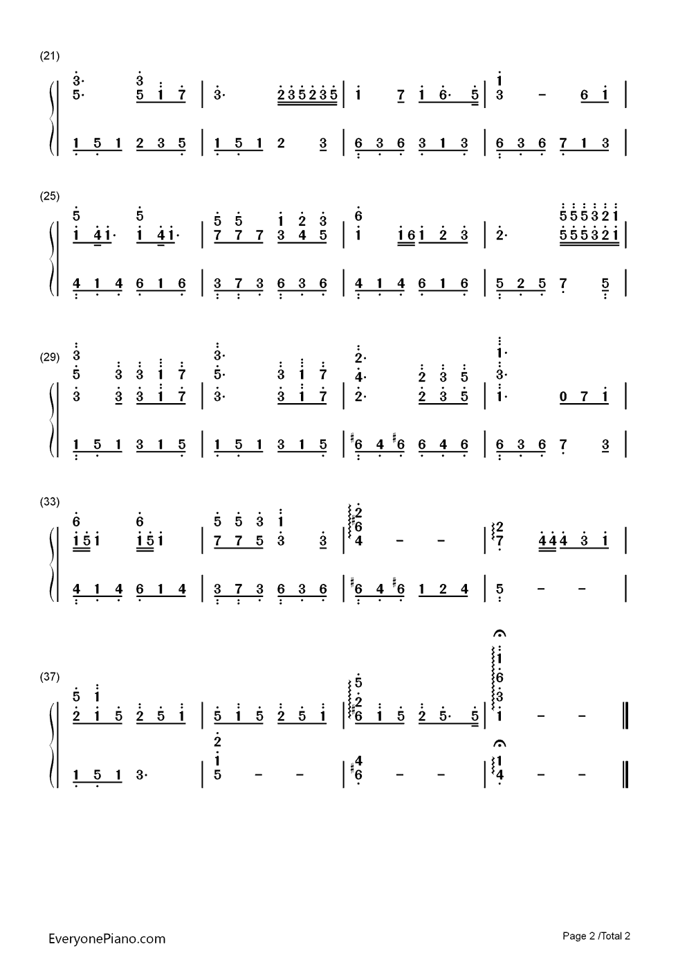 陪你度过漫长岁月钢琴简谱-数字双手-陈奕迅2