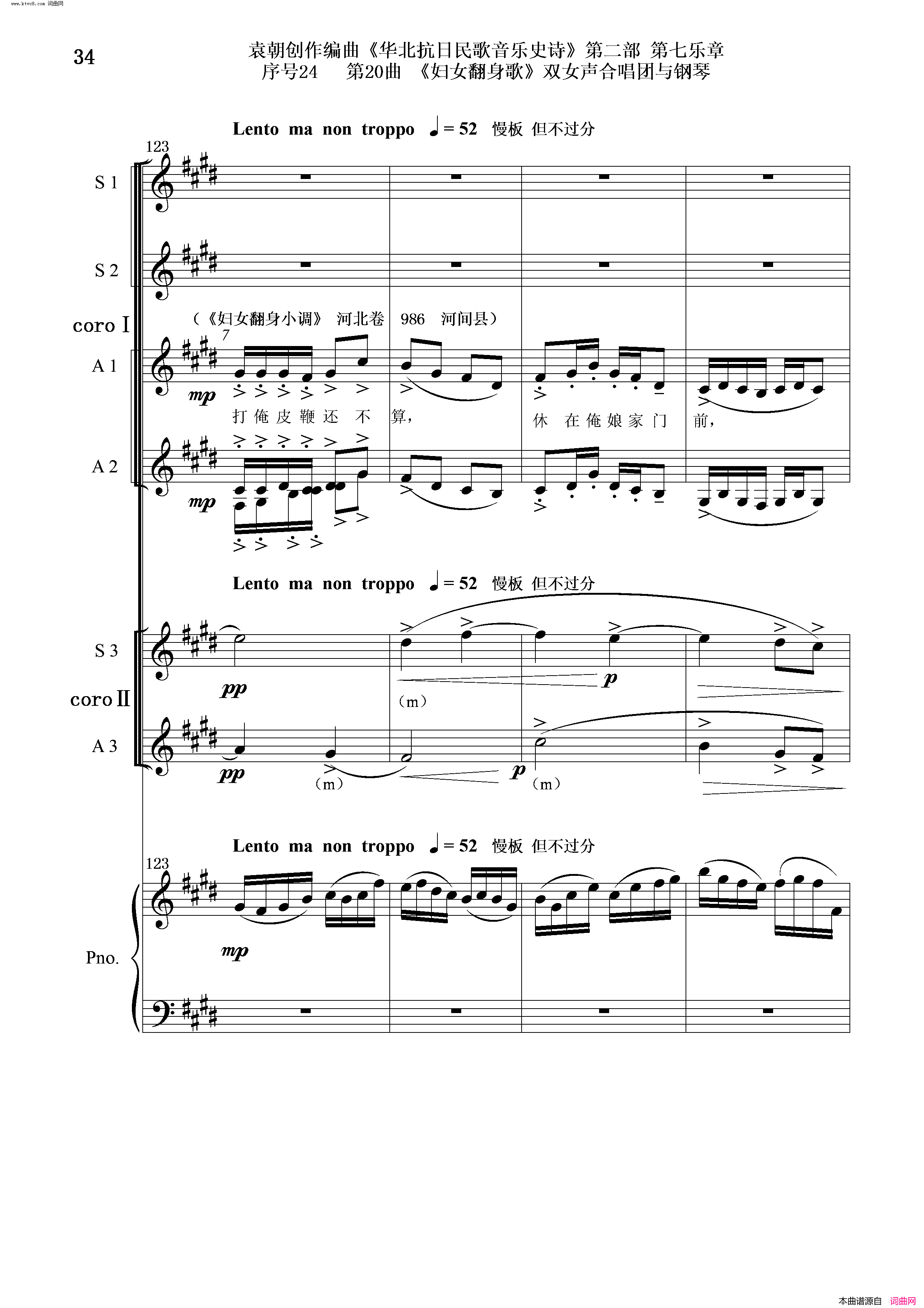 妇女翻身歌序号24第20曲双女声合唱团与钢琴简谱1