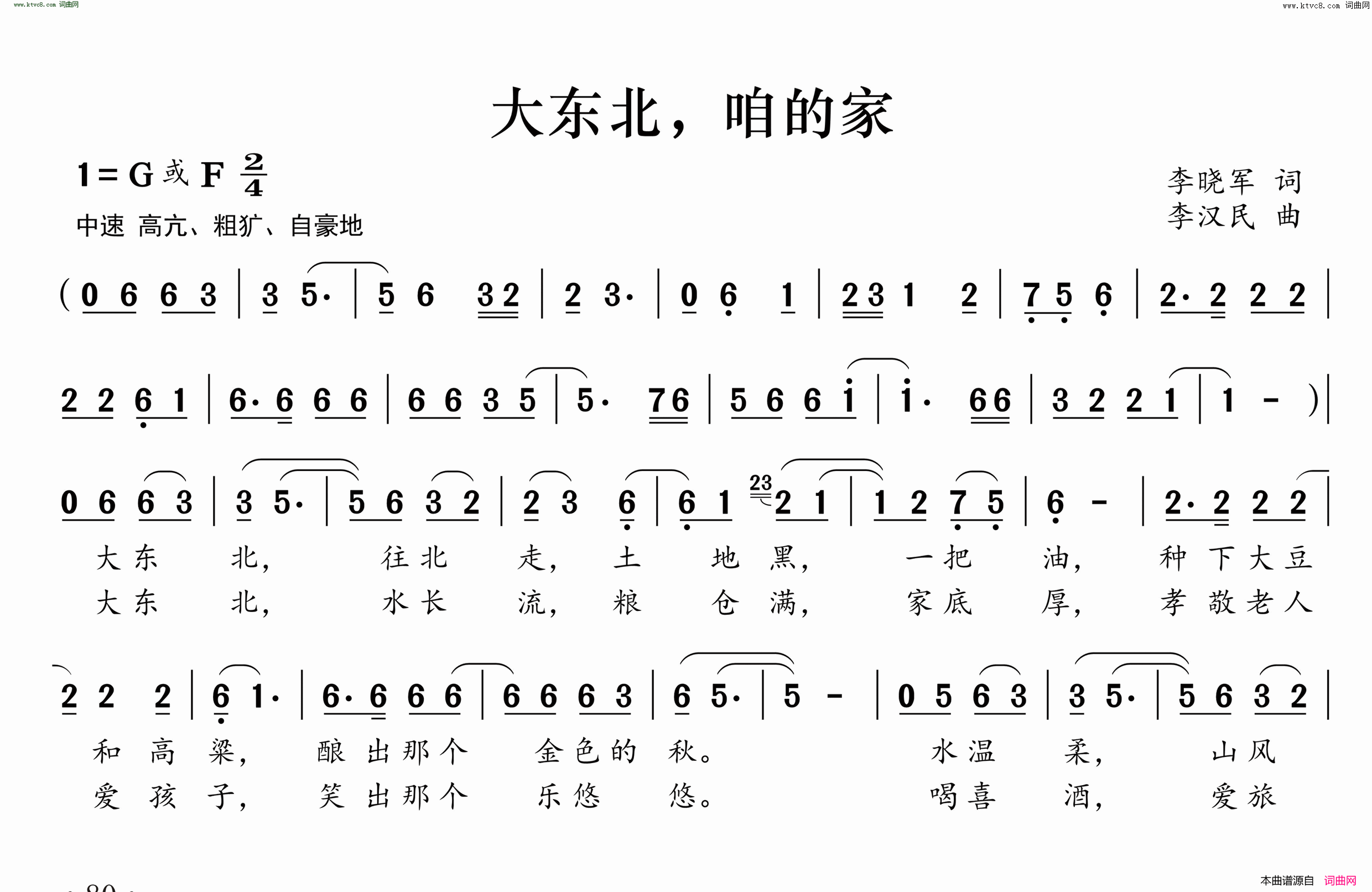 大东北，咱的家简谱1