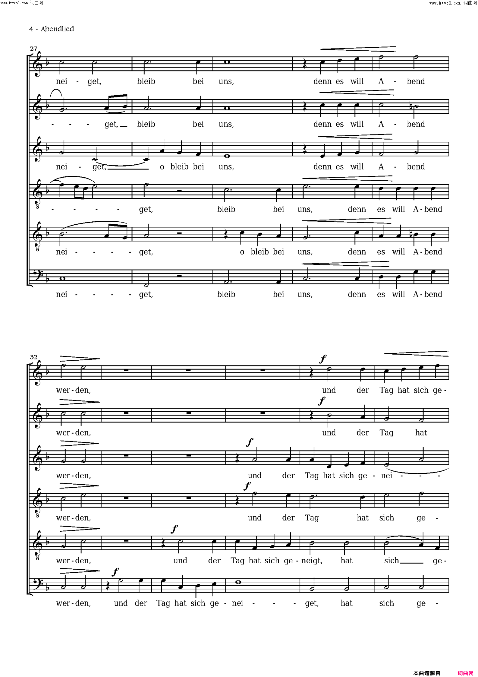 abendlieddrei geistliche gesänge op·69,no3简谱1