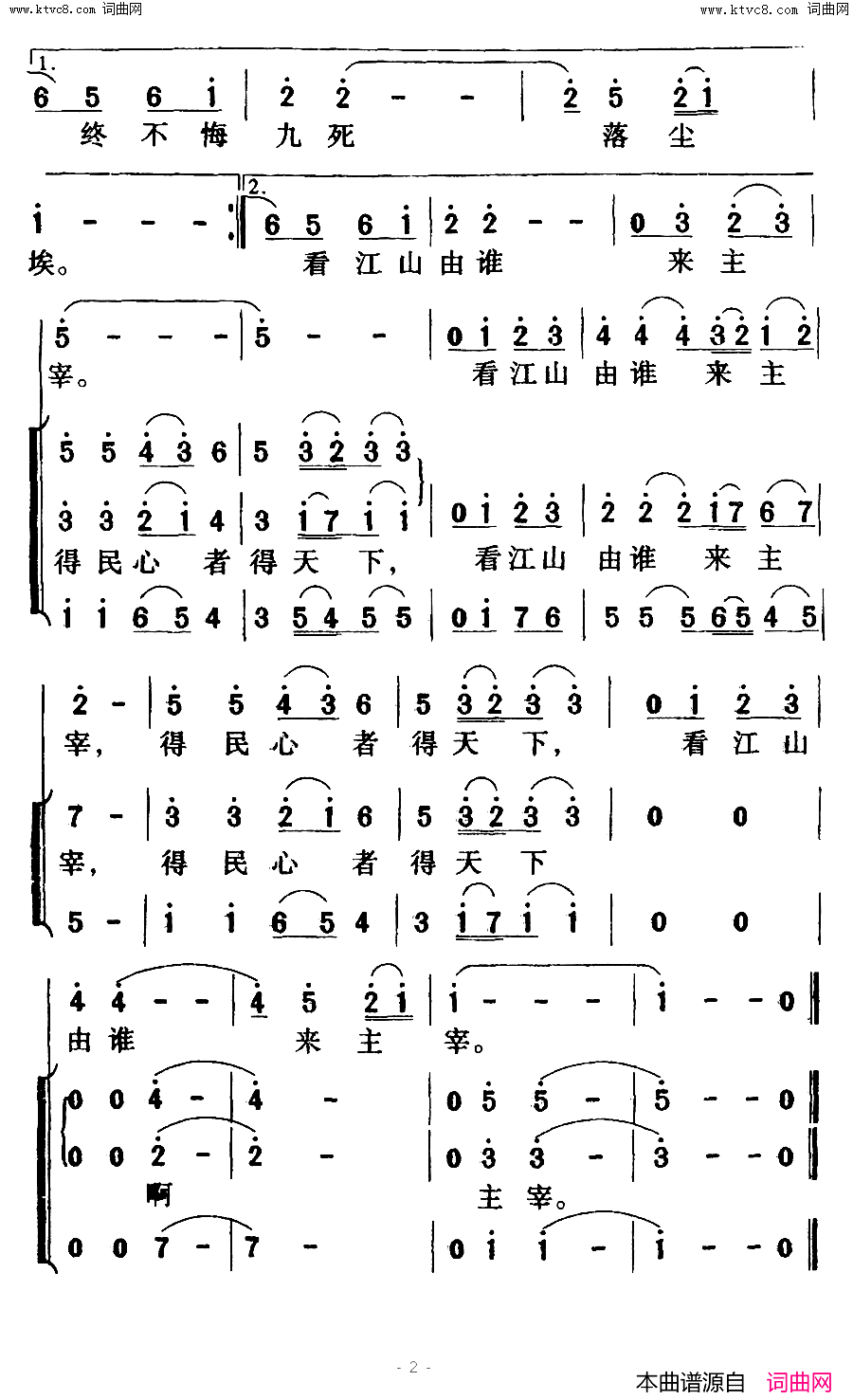 得民心者得天下电视剧《雍正王朝》主题歌简谱1