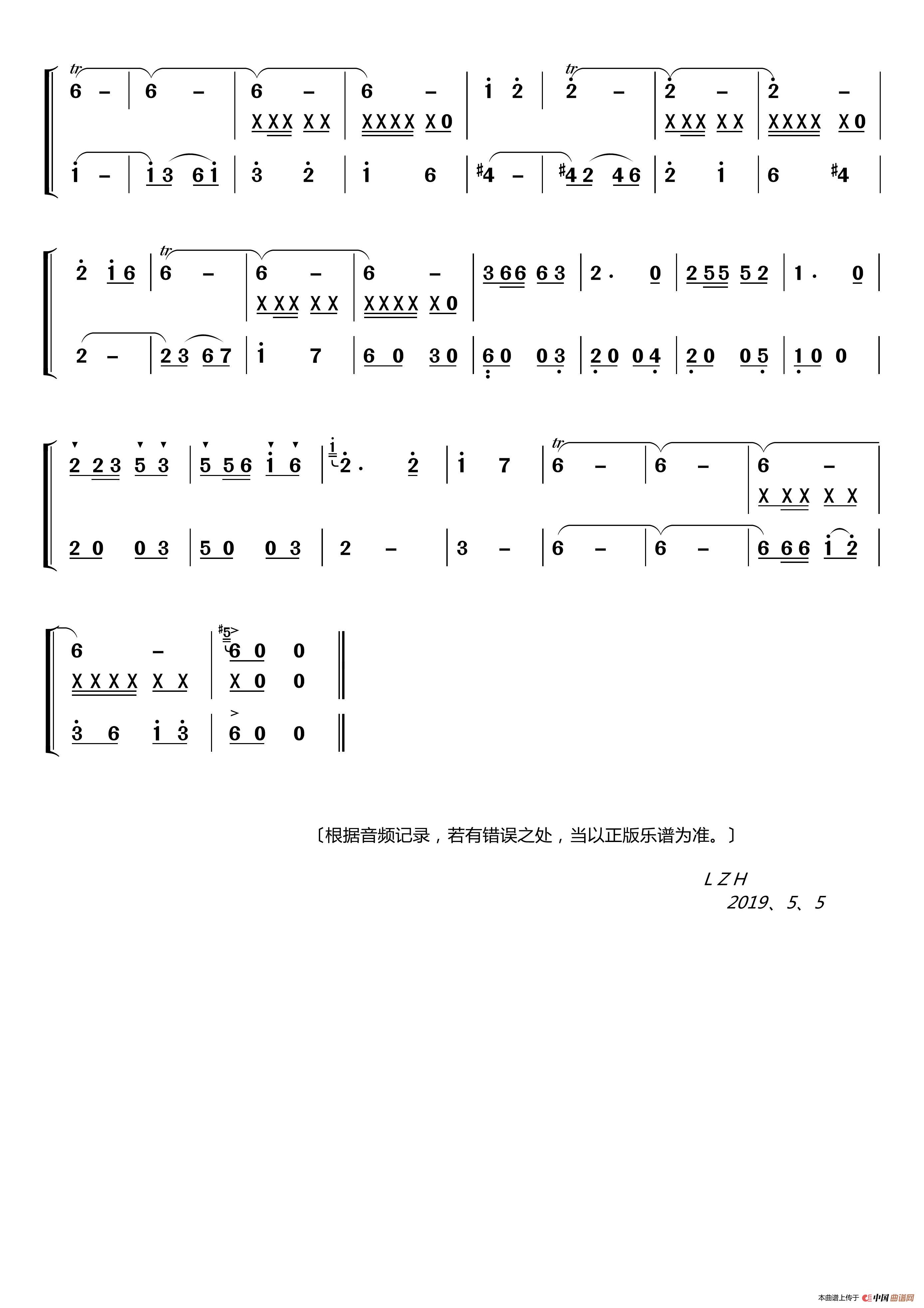 乡愁欢快版（大型电视记录片《记住乡愁》配乐）简谱-演唱-LZH5566制作曲谱1