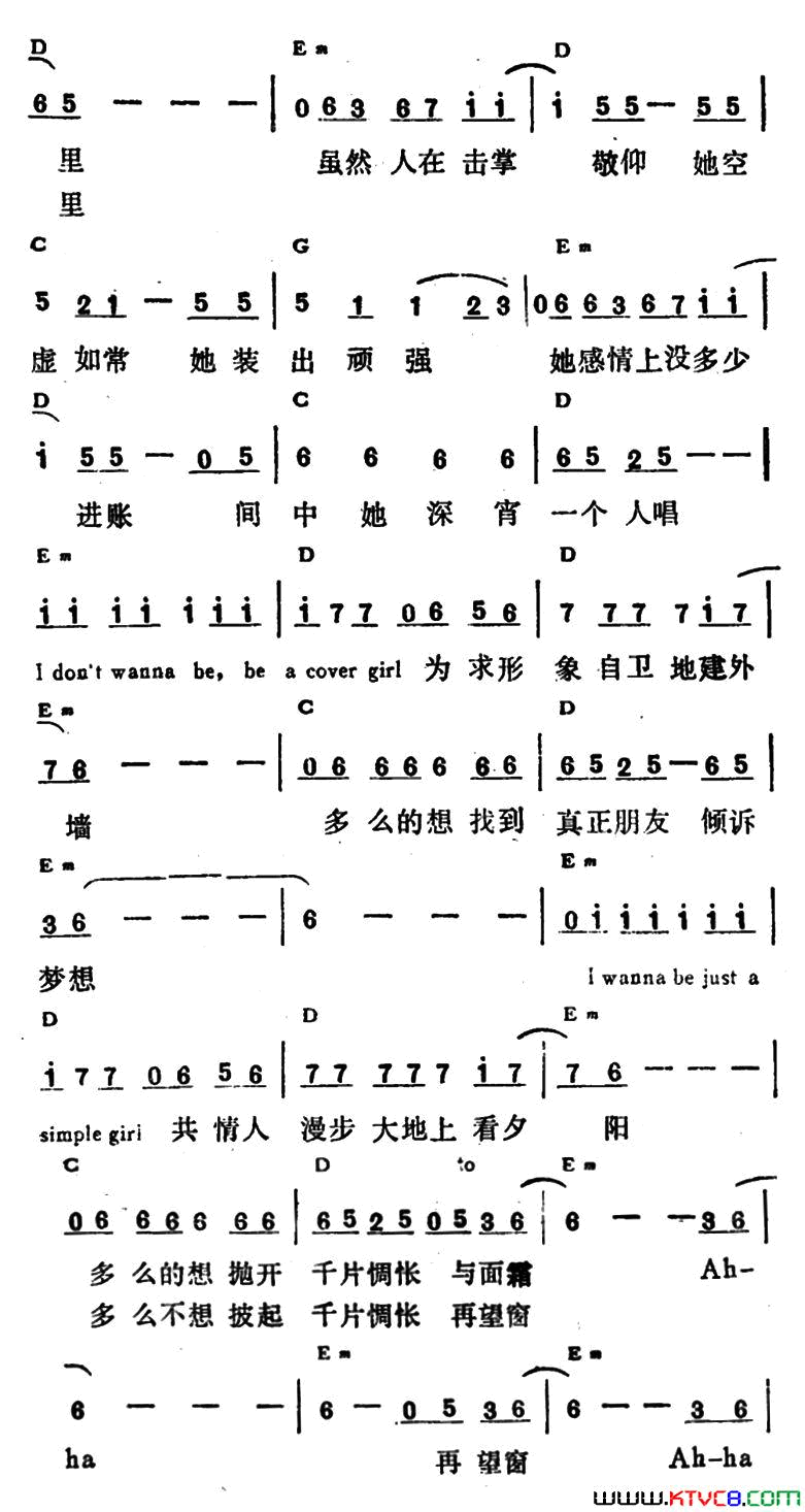 封面女郎简谱-梅艳芳演唱1
