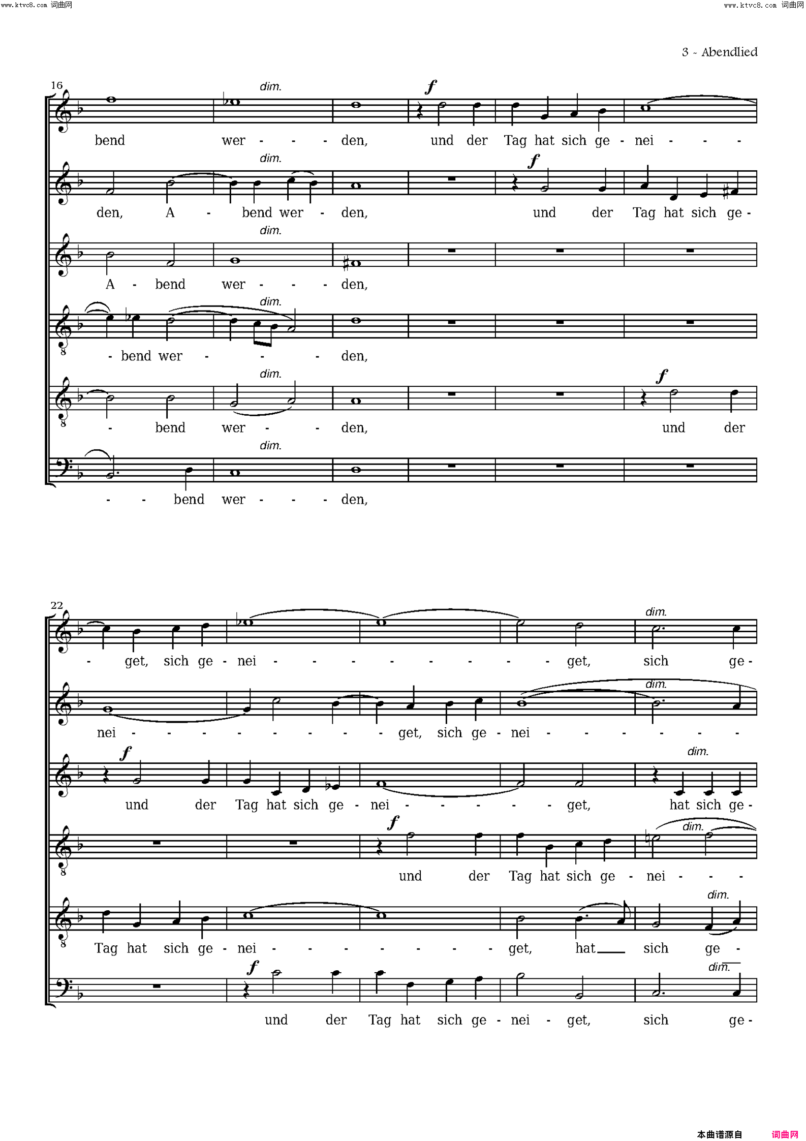 abendlieddrei geistliche gesänge op·69,no3简谱1
